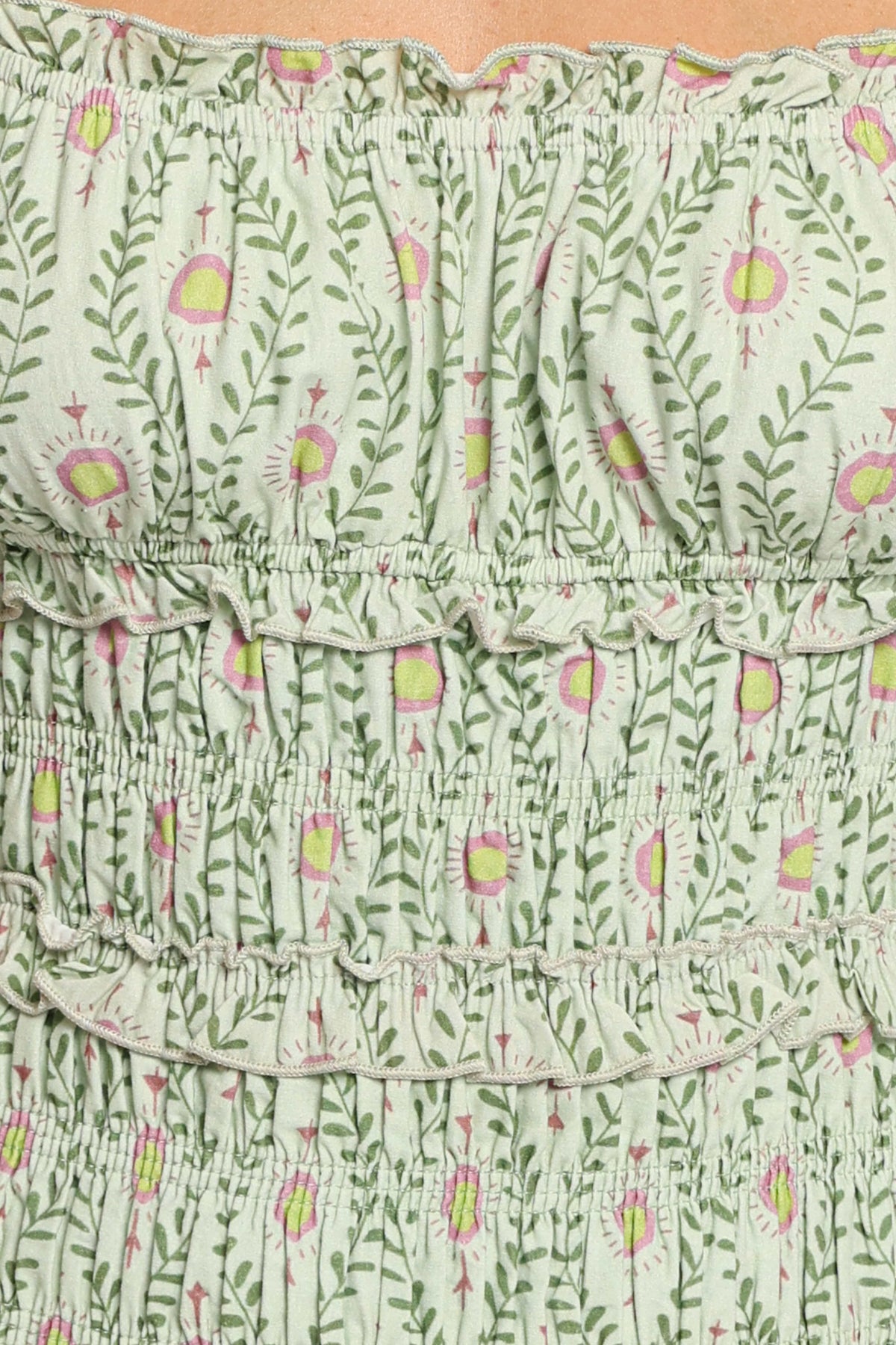DRESSES Enola Gather Midi Dress - Green Pink Geo
