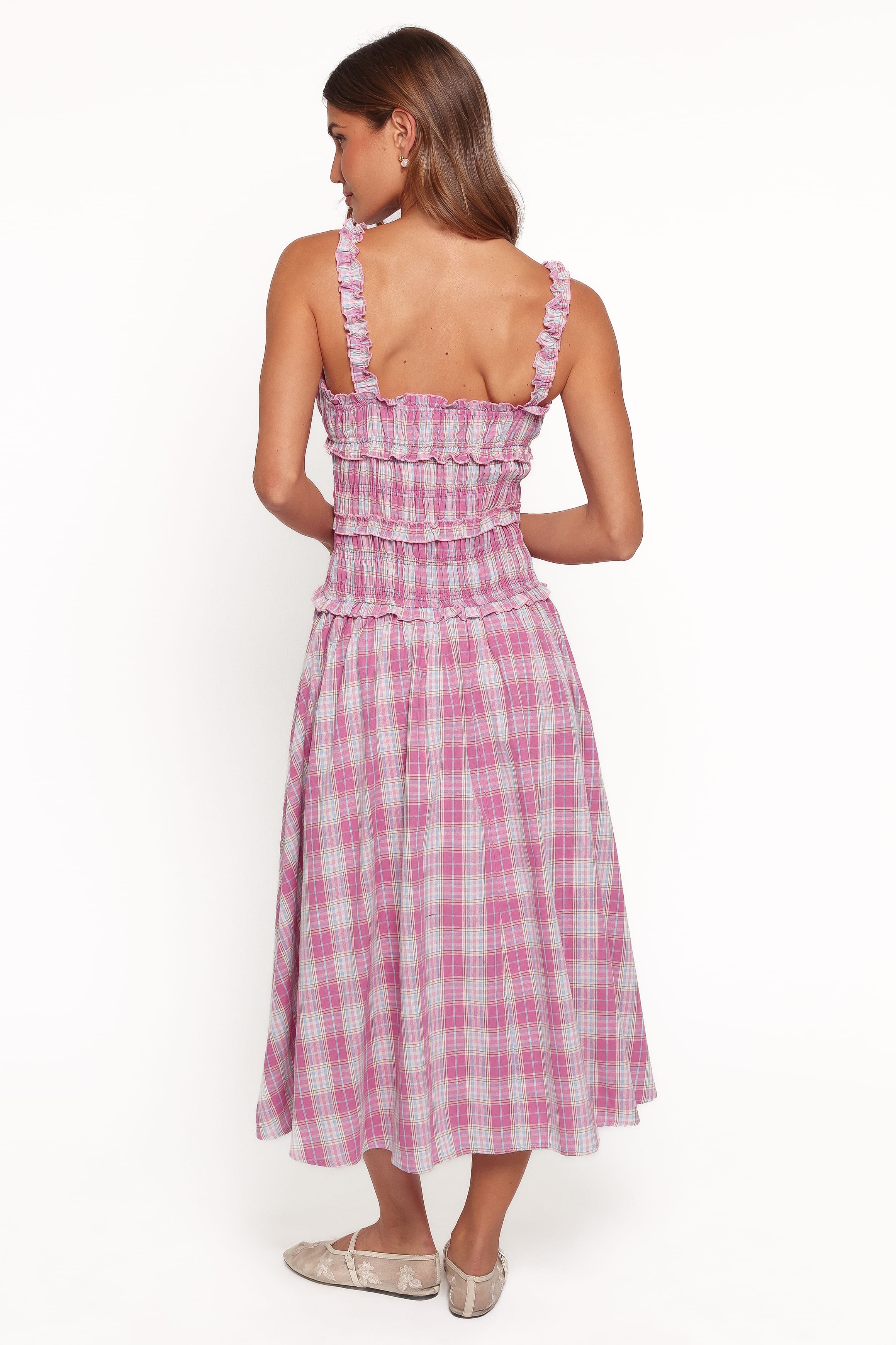 DRESSES Enola Gather Midi Dress - Pink Plaid