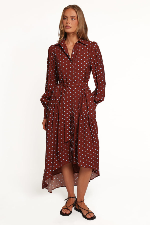 DRESSES Graylen Midi Dress - Brown/Blue Spot