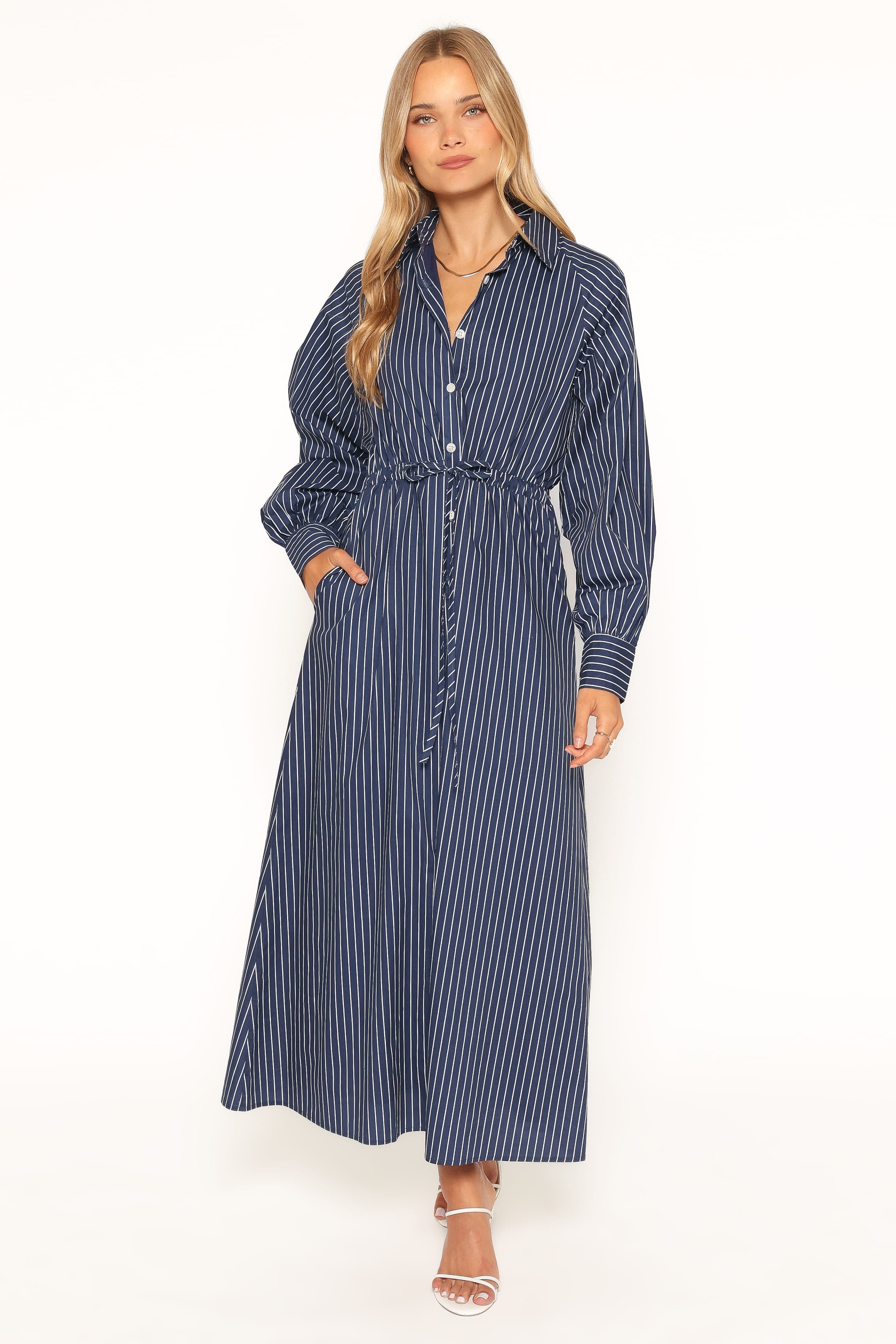 Hansel Long Sleeve Maxi Dress - Navy Stripe | Petal & Pup