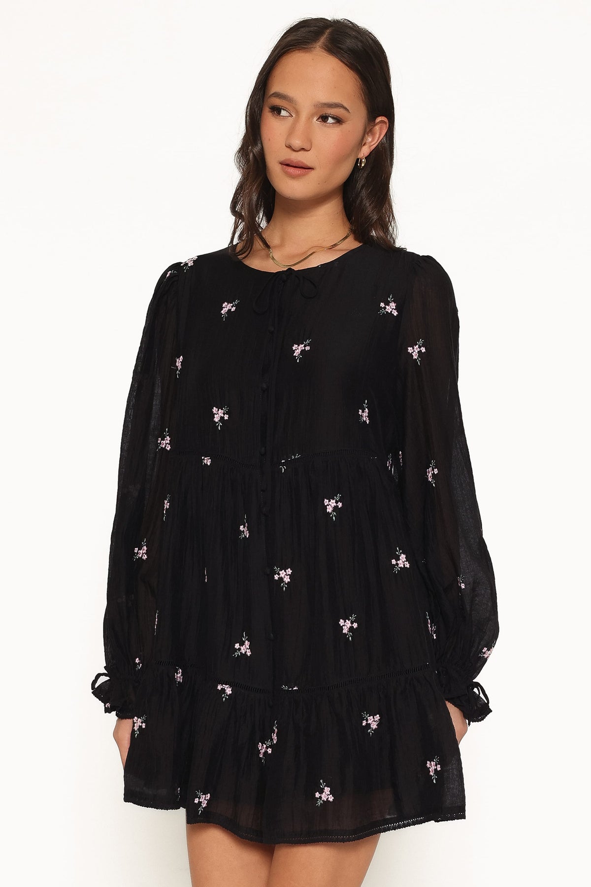 DRESSES Immy Embroidered Mini Dress - Black Floral