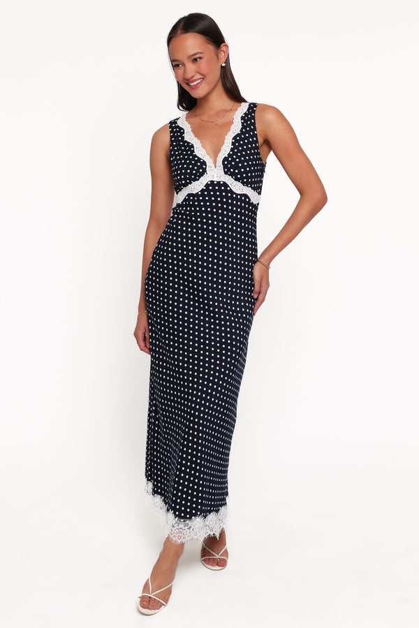 DRESSES Jeanette Midi Dress - Navy/White Polka Dot