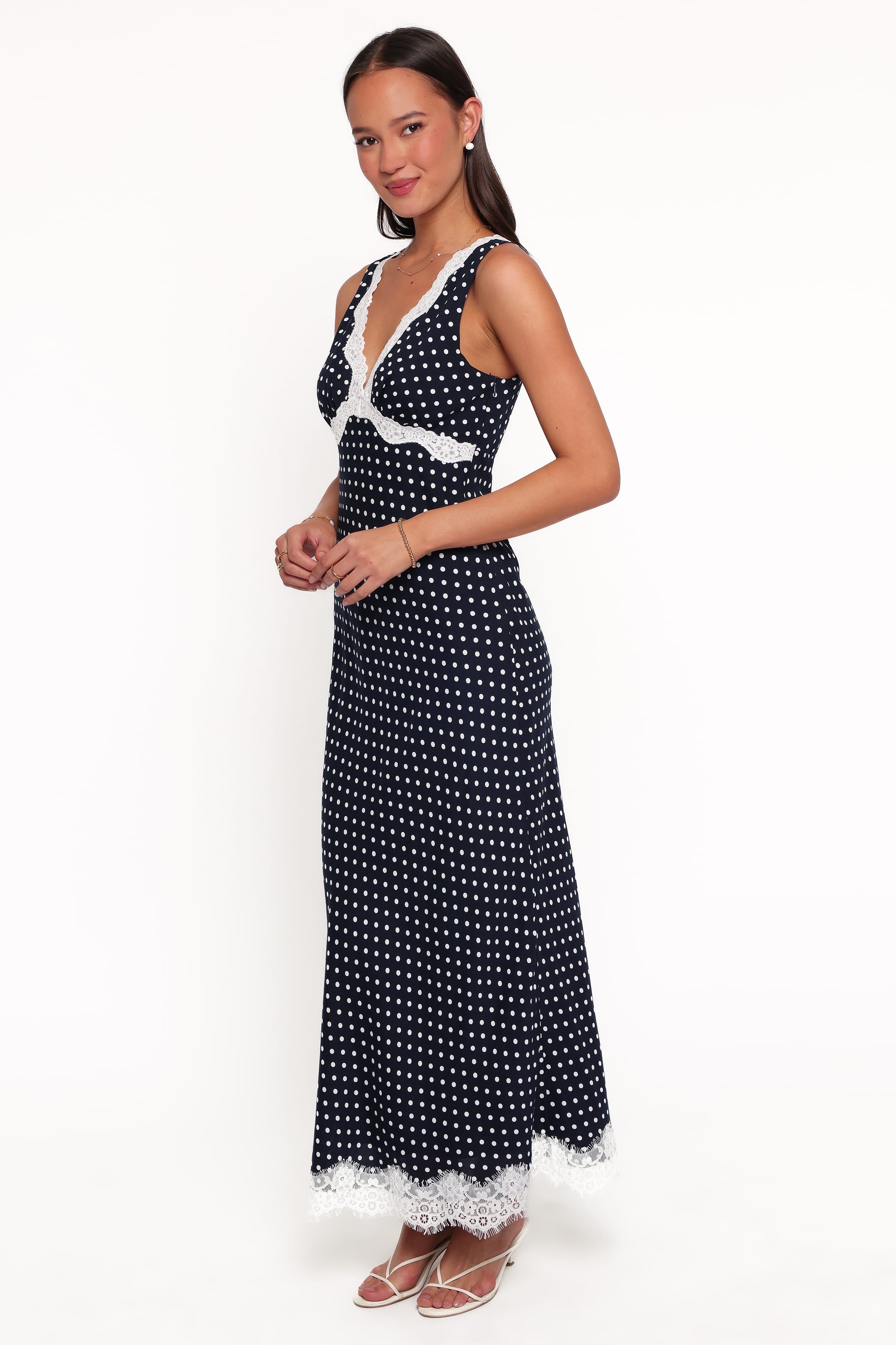DRESSES Jeanette Midi Dress - Navy/White Polka Dot