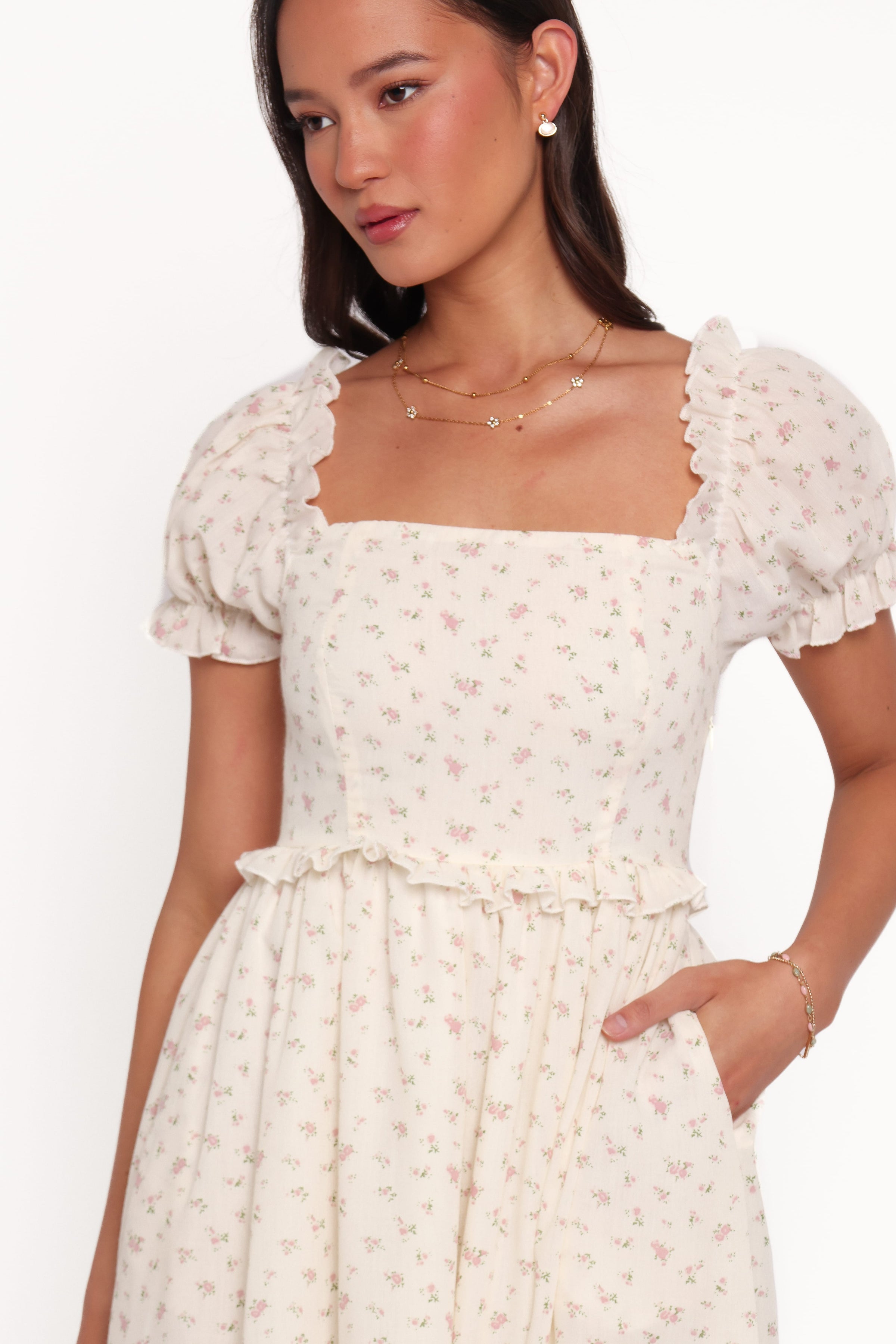 DRESSES Jorina Puff Sleeve Maxi Dress - Cream Ditsy Floral