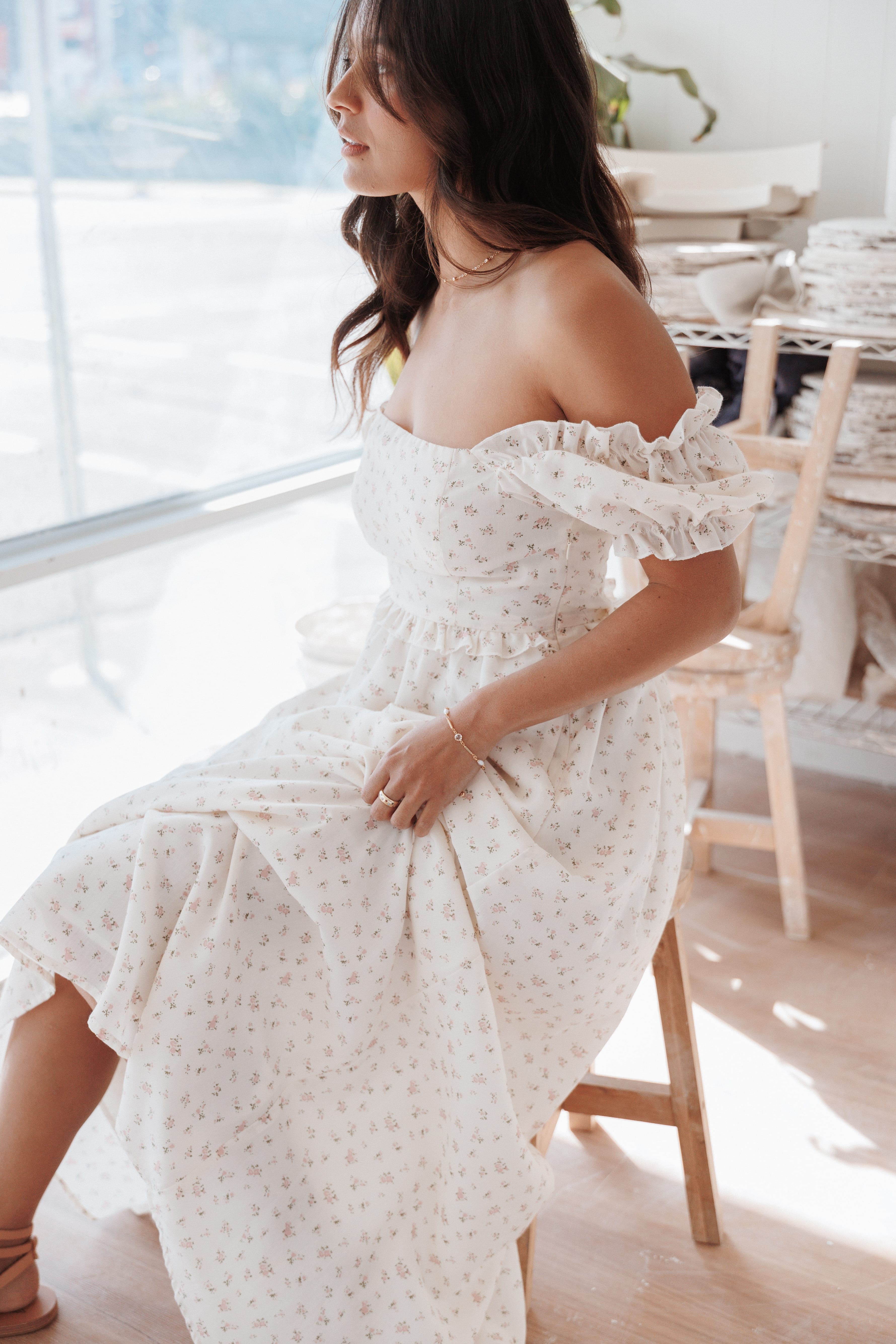 DRESSES Jorina Puff Sleeve Maxi Dress - Cream Ditsy Floral