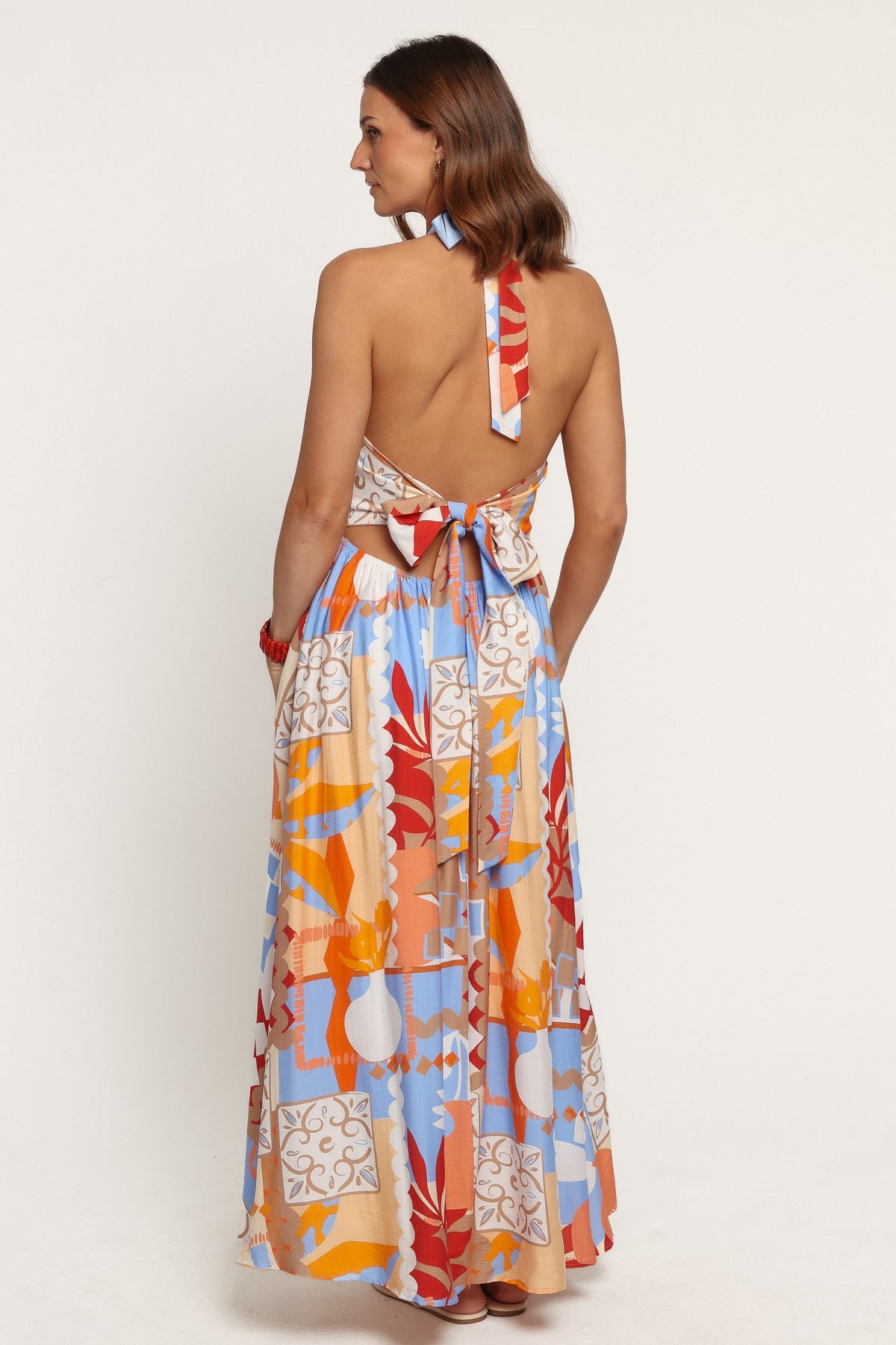 DRESSES Juliana Halterneck Midi Dress - Blue Red Geo Tropic