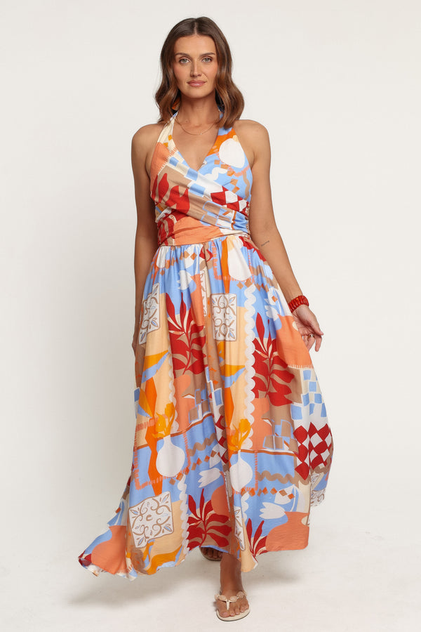 DRESSES Juliana Halterneck Midi Dress - Blue Red Geo Tropic