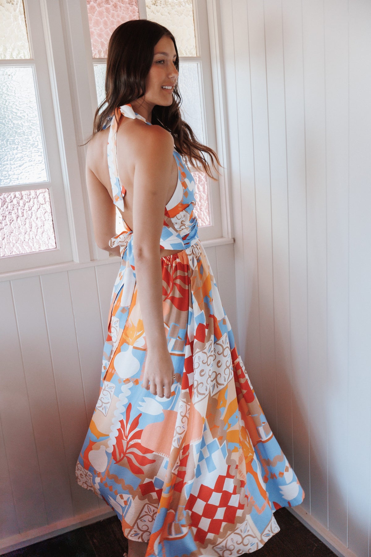 DRESSES Juliana Halterneck Midi Dress - Blue Red Geo Tropic