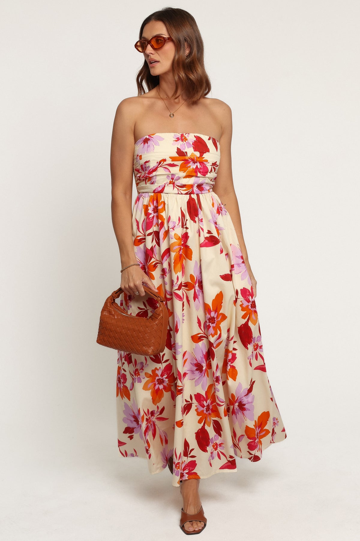 DRESSES Kayt Strapless Dress - Orange Pink Floral
