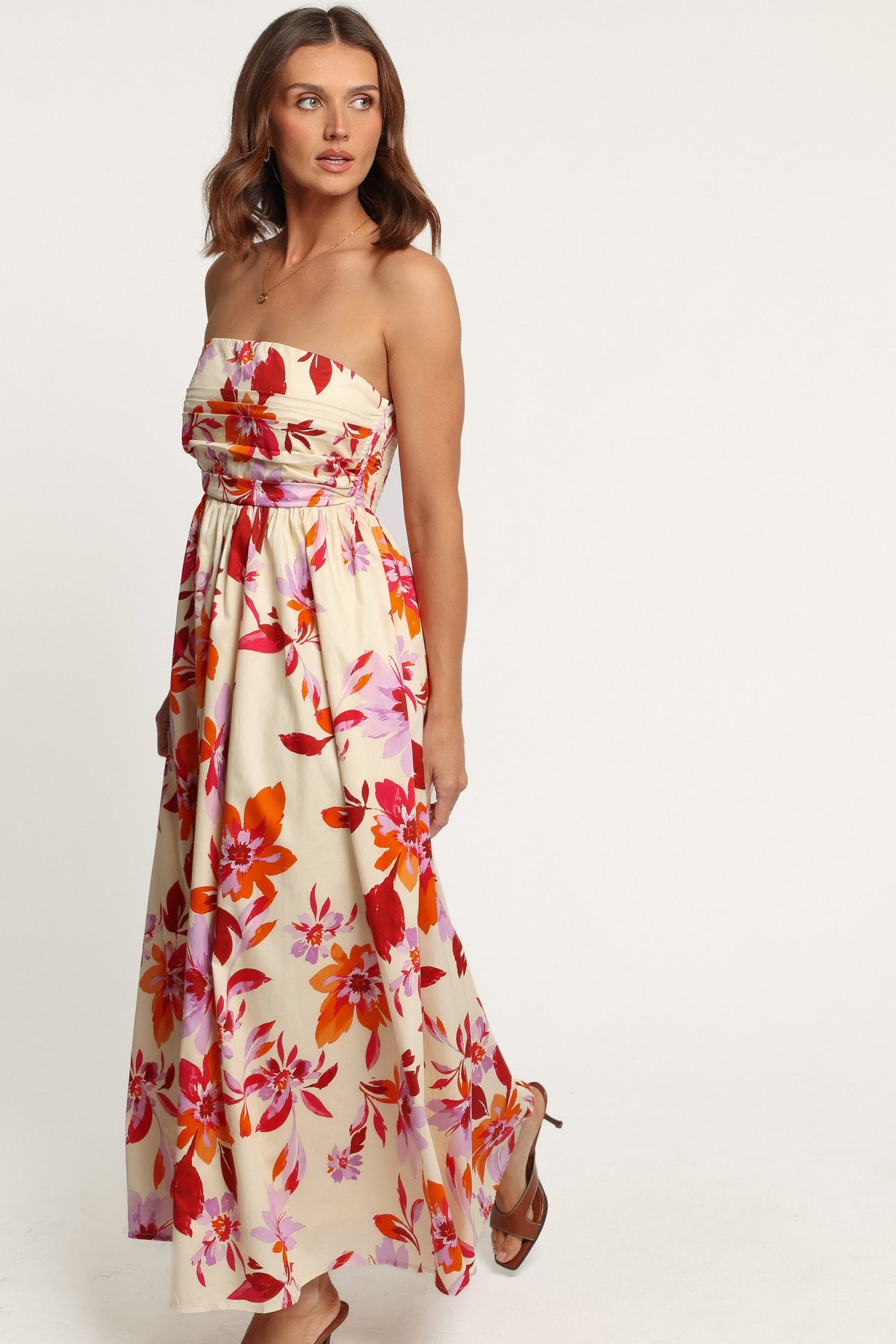 DRESSES Kayt Strapless Dress - Orange Pink Floral