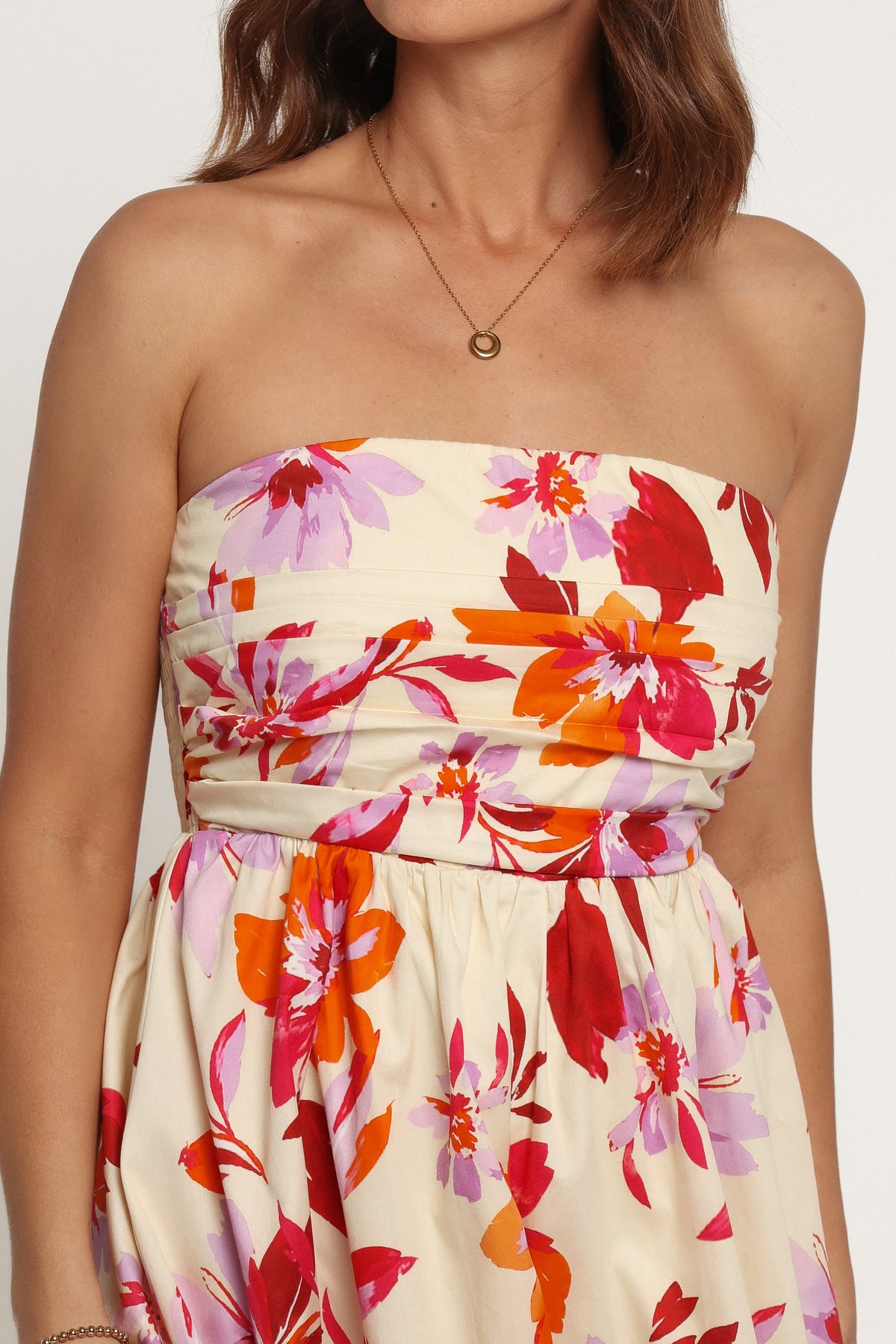 DRESSES Kayt Strapless Dress - Orange Pink Floral
