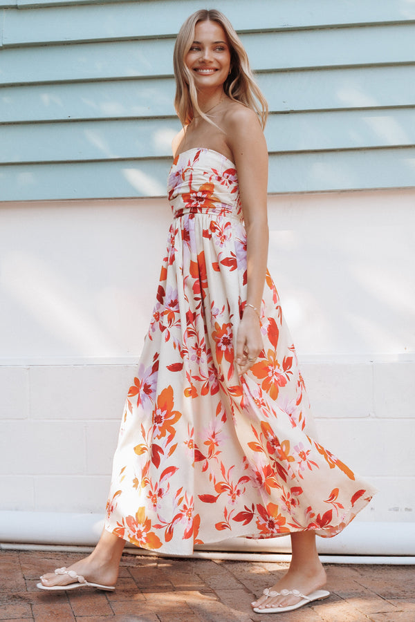 DRESSES Kayt Strapless Dress - Orange Pink Floral