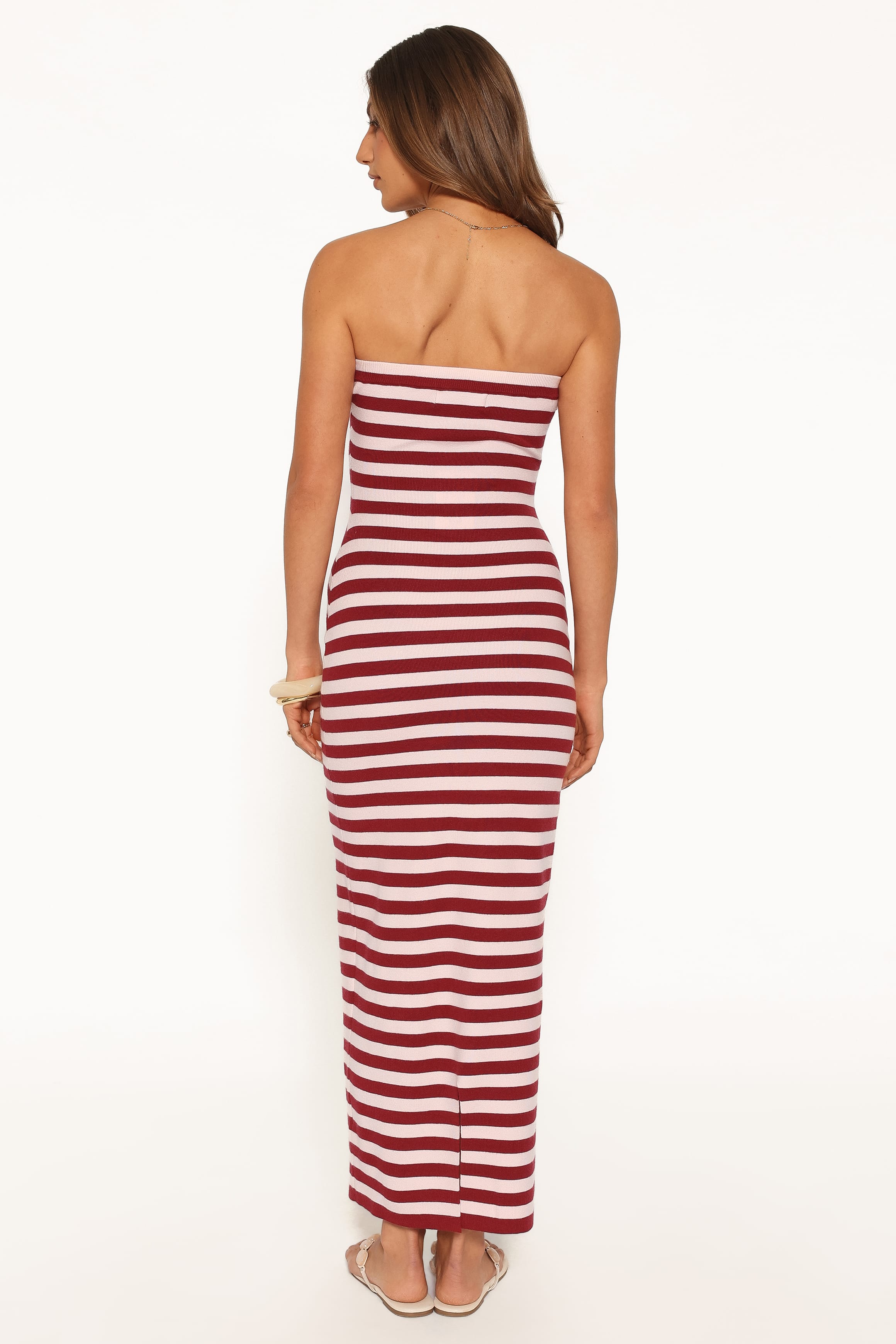 DRESSES Latoya Strapless Midi Dress - Pink Burgundy Stripe