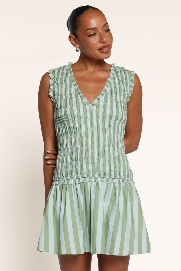 DRESSES Leabrook Mini Dress - Green/Blue Stripe