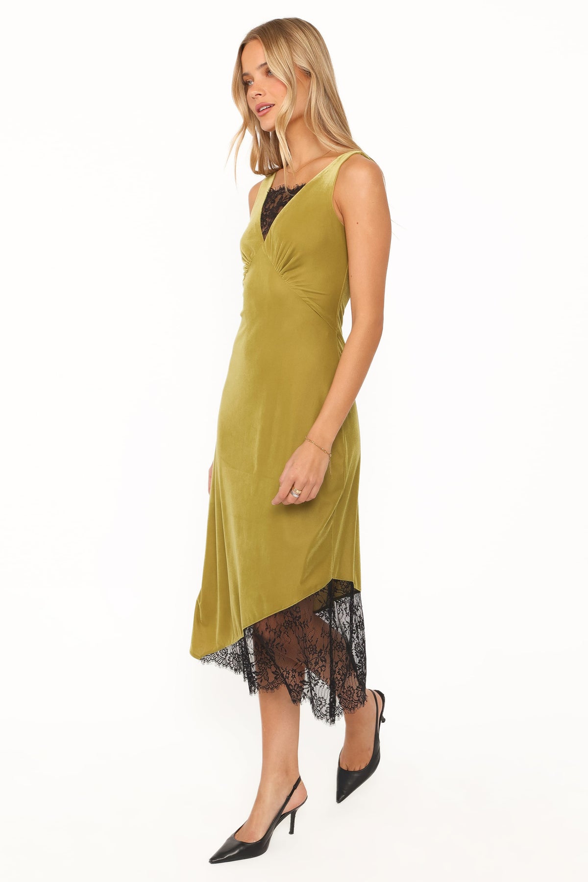 DRESSES Lorraine Velvet Lace Midi Dress - Green/Black