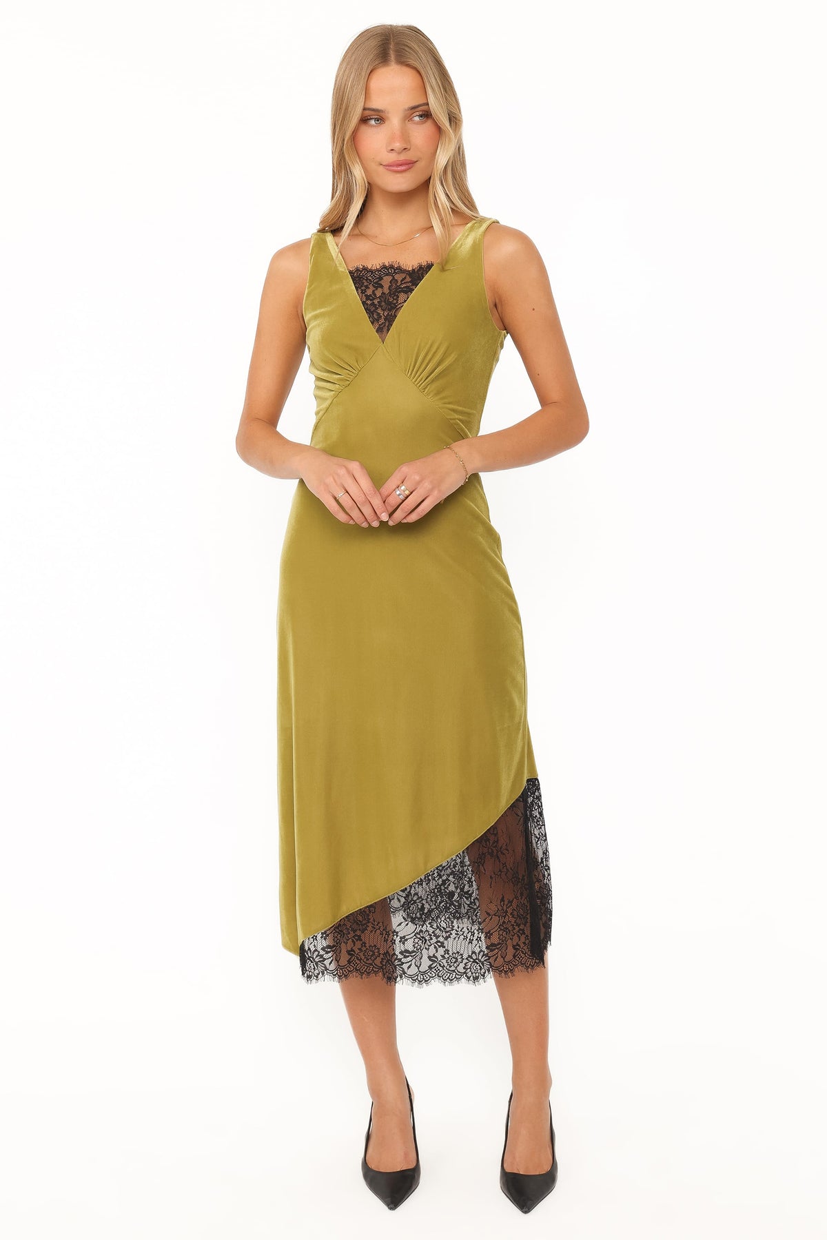 DRESSES Lorraine Velvet Lace Midi Dress - Green/Black
