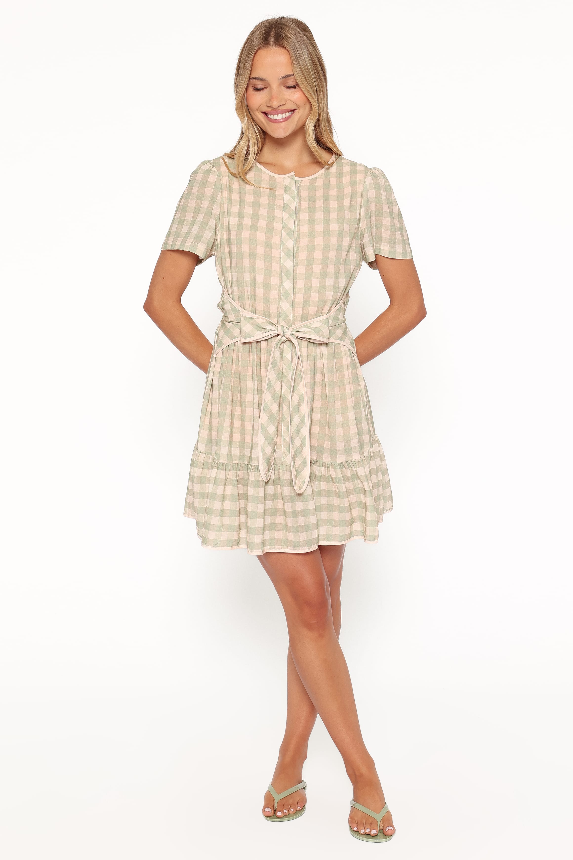 DRESSES Lorry Tie Front Mini Dress - Green/Pink Gingham
