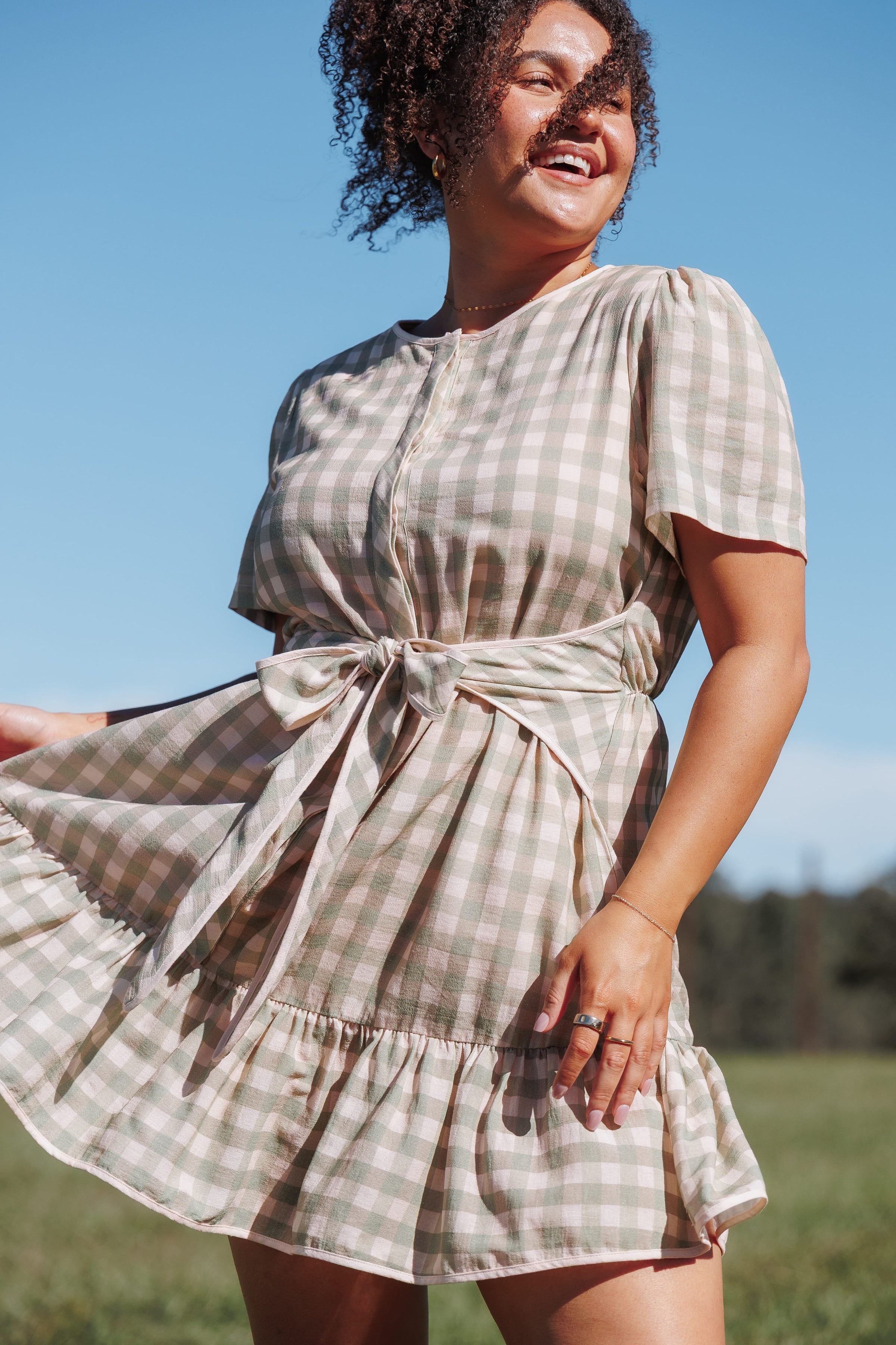 DRESSES Lorry Tie Front Mini Dress - Green/Pink Gingham