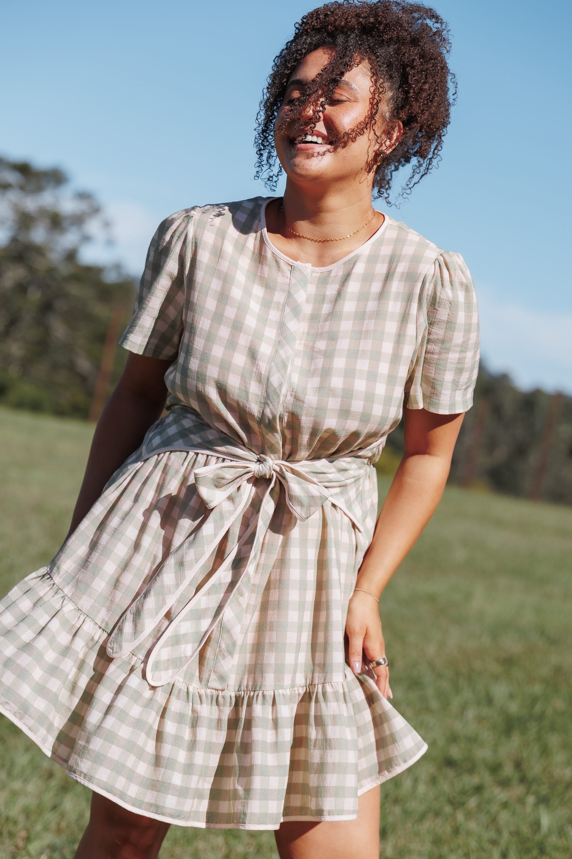DRESSES Lorry Tie Front Mini Dress - Green/Pink Gingham