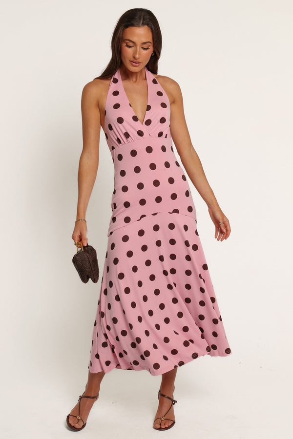 DRESSES Lyndell Halterneck Maxi Dress - Pink Dot