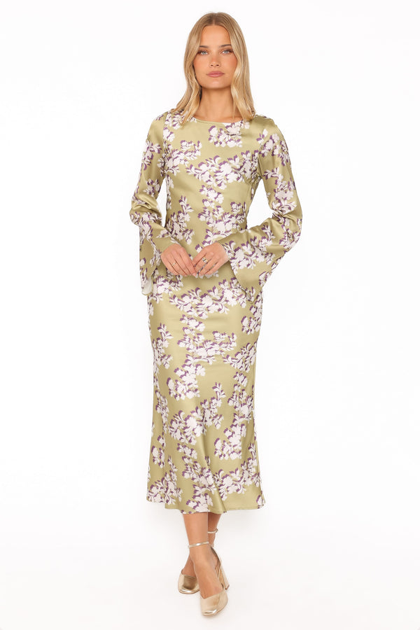 DRESSES Maia Long Sleeve Maxi Dress - Green Rum Floral