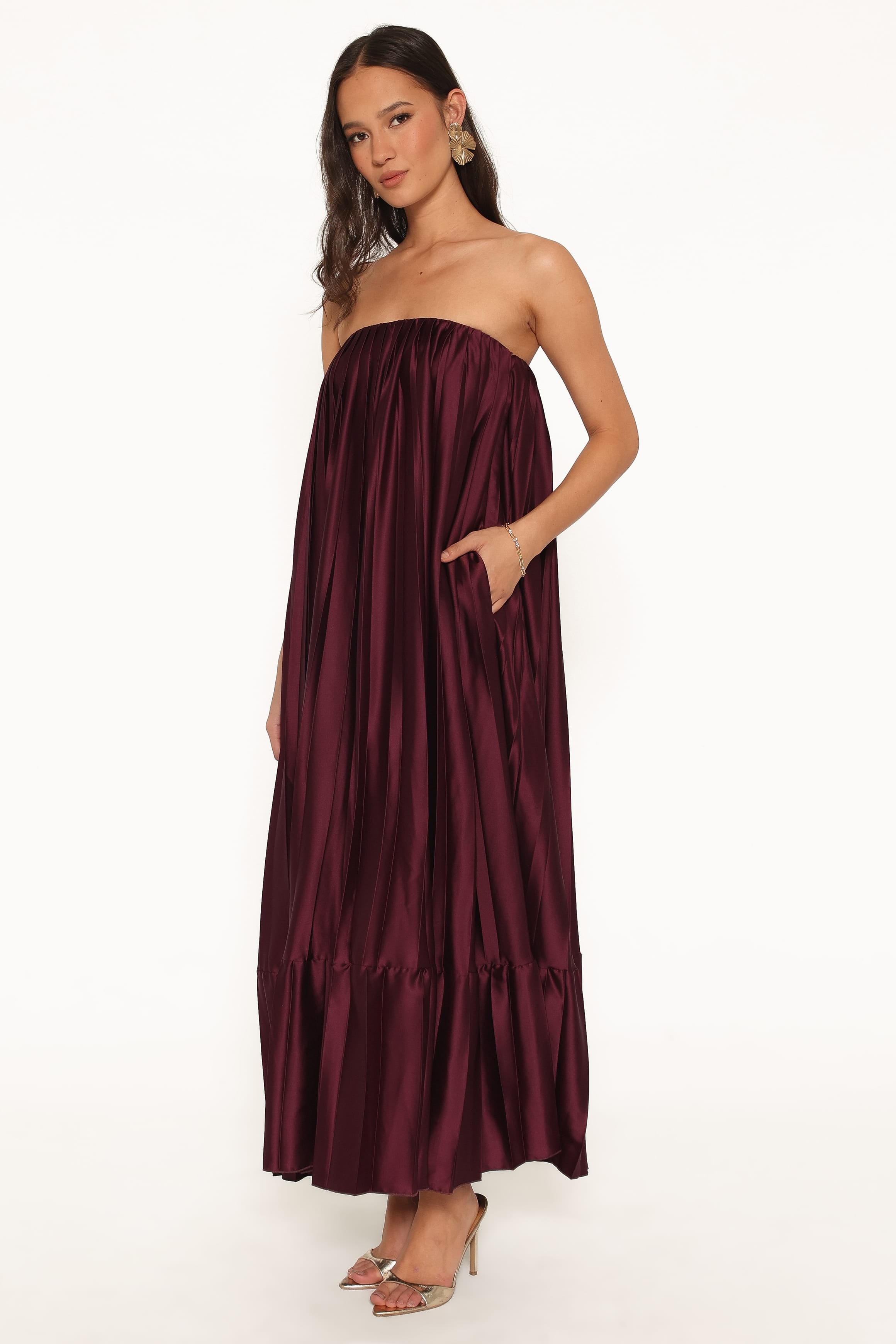 DRESSES Nalania Strapless Maxi Dress - Sangria Red
