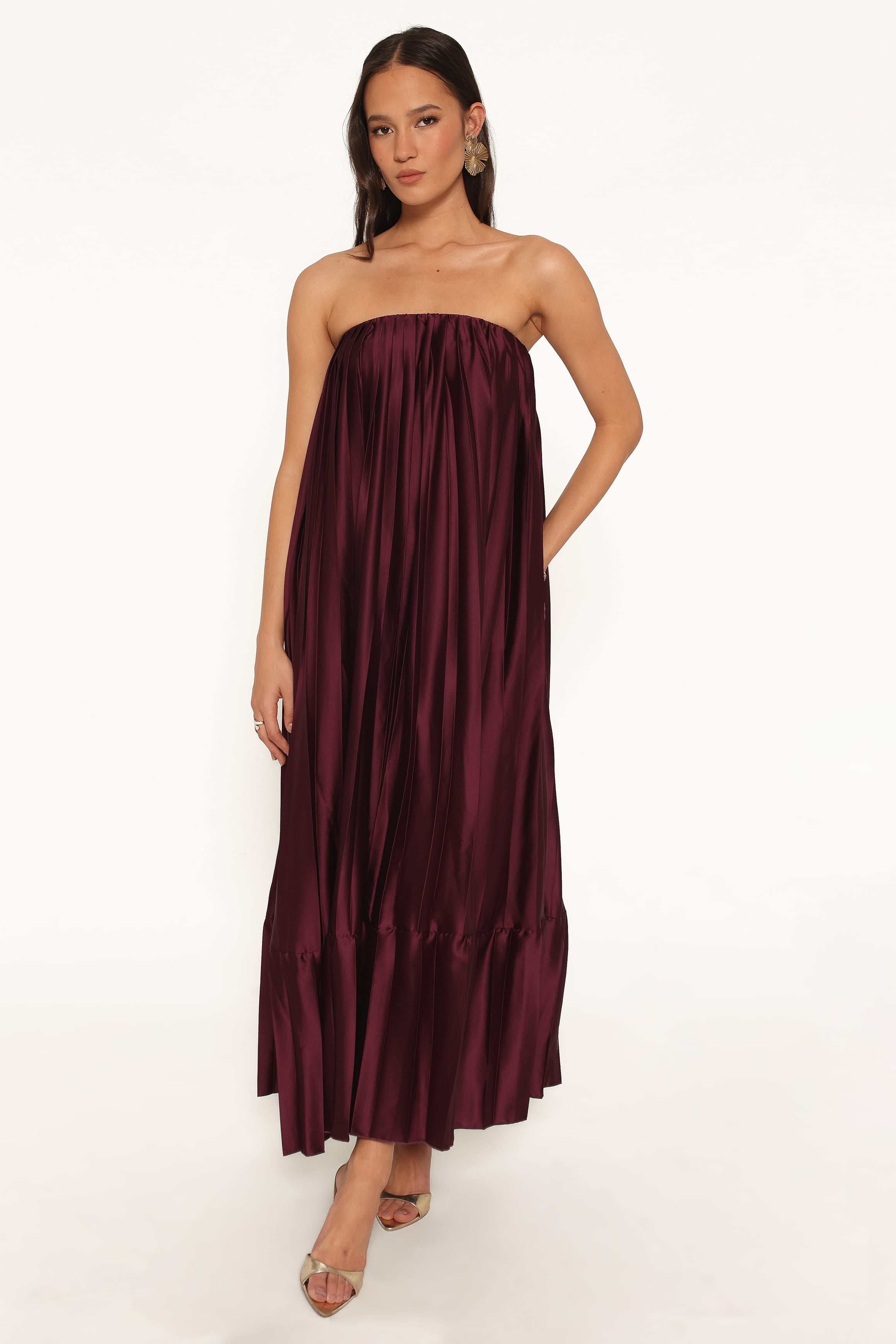 DRESSES Nalania Strapless Maxi Dress - Sangria Red