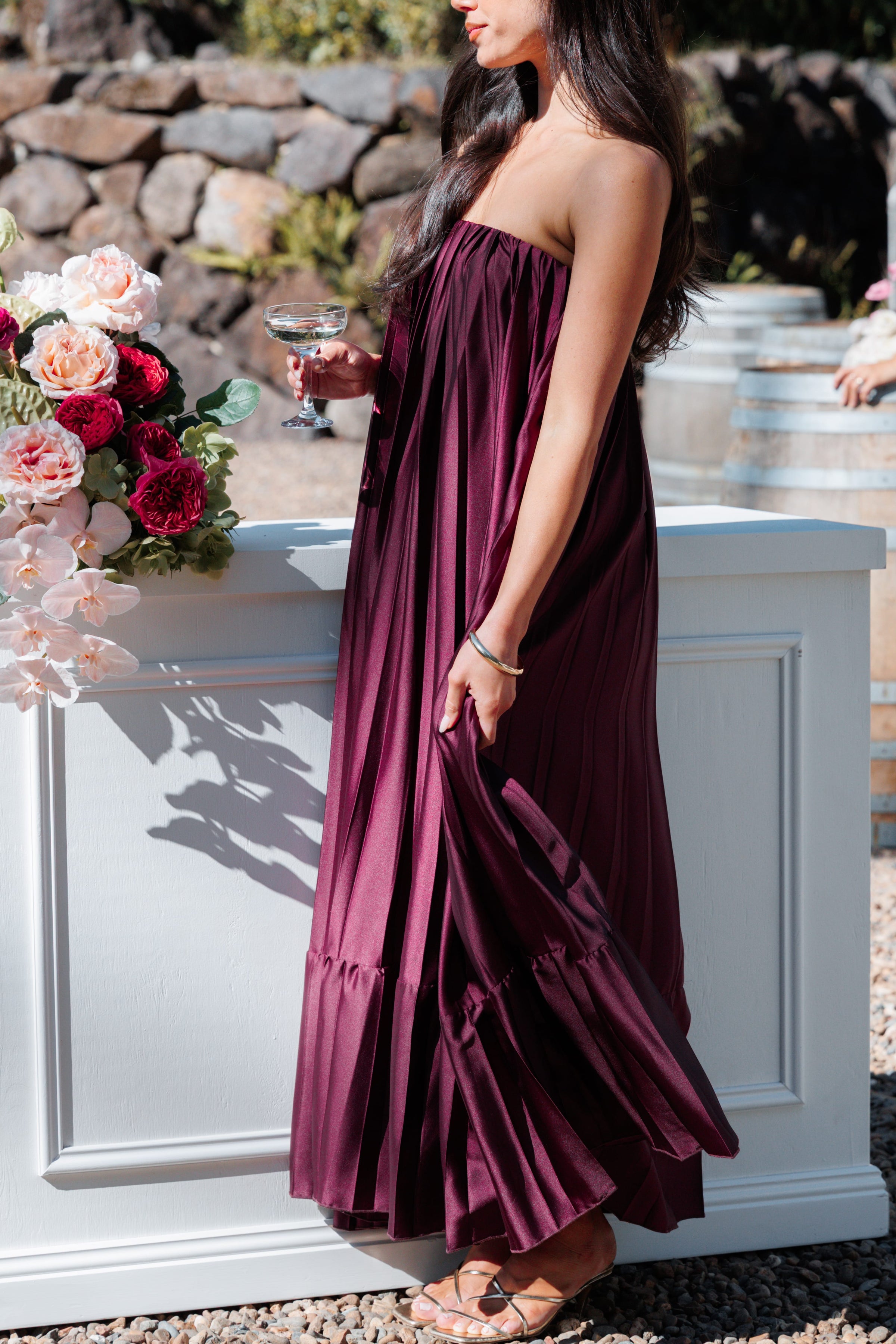 DRESSES Nalania Strapless Maxi Dress - Sangria Red