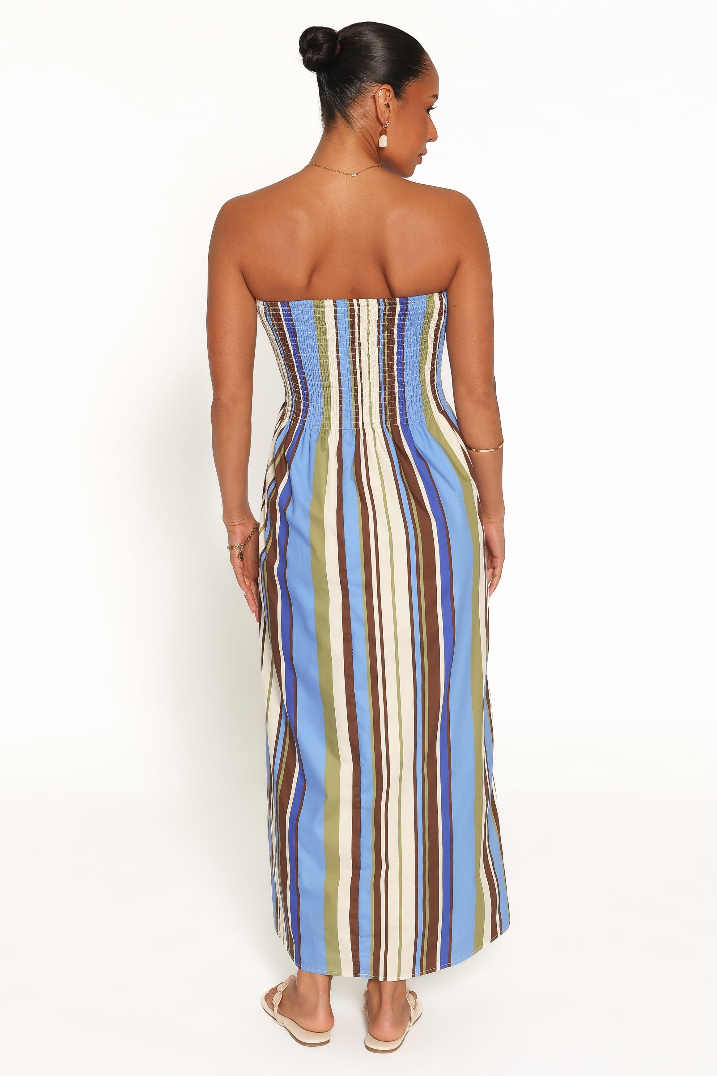 DRESSES Nella Strapless Maxi Dress - Blue/Khaki Stripe