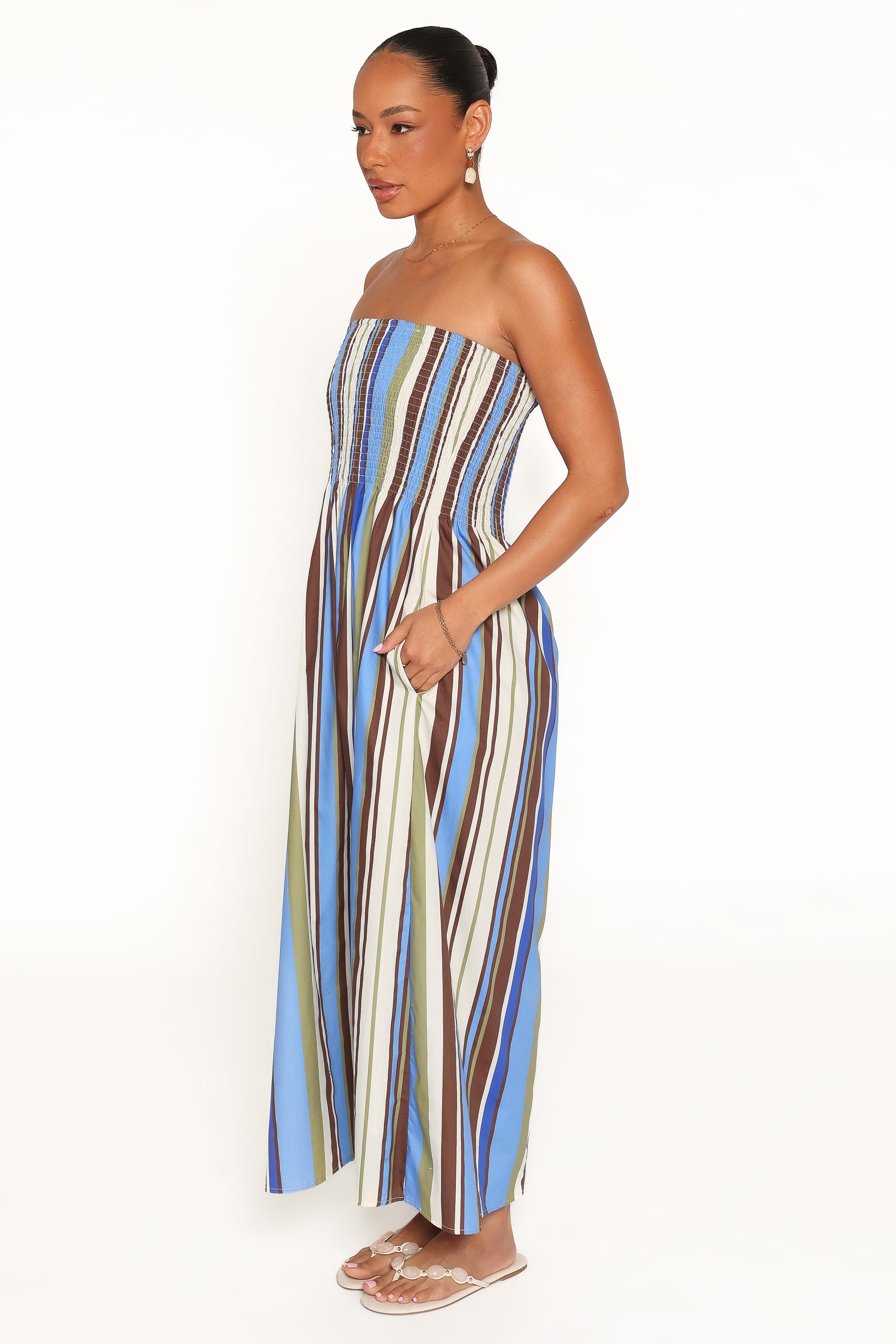 DRESSES Nella Strapless Maxi Dress - Blue/Khaki Stripe