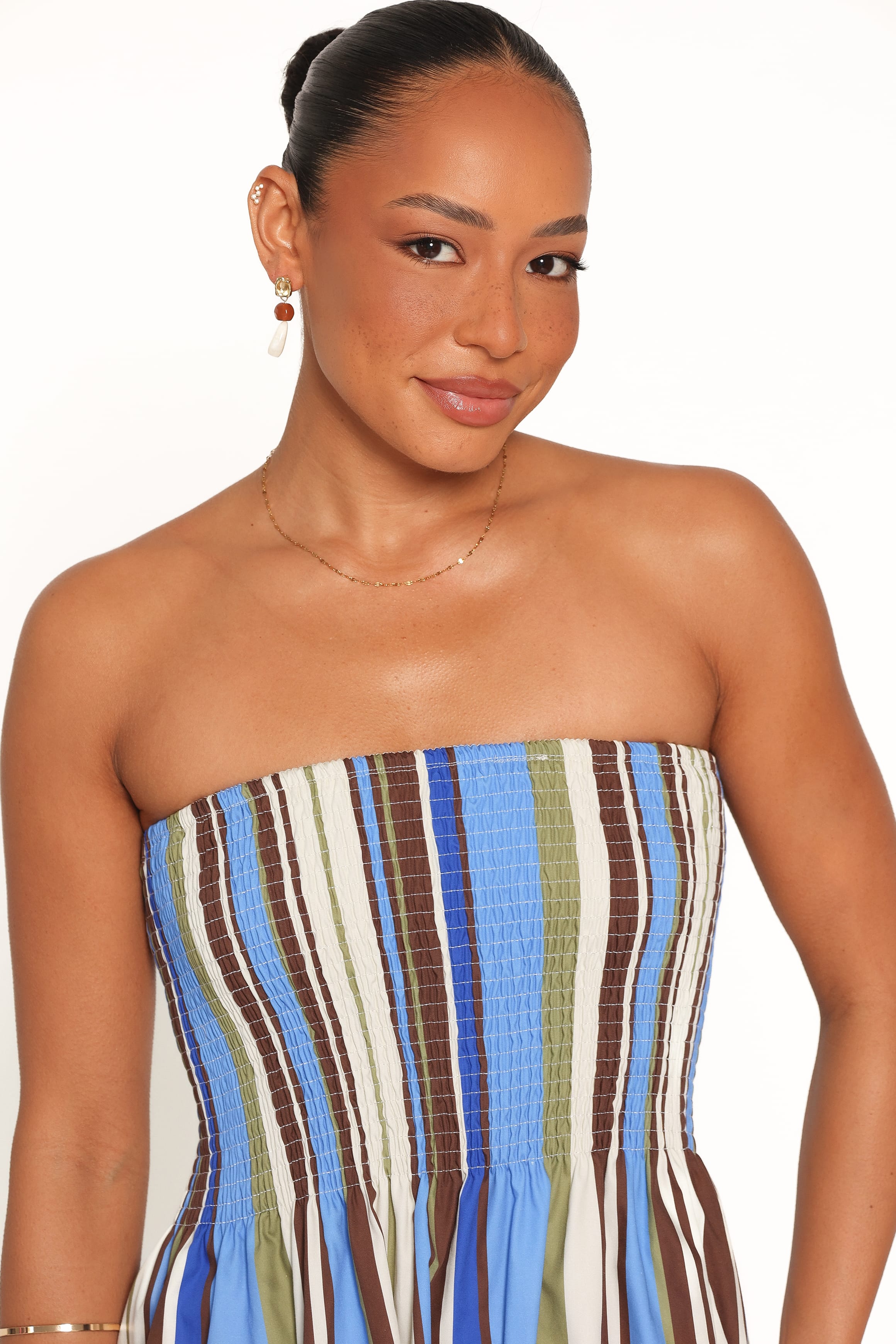 DRESSES Nella Strapless Maxi Dress - Blue/Khaki Stripe