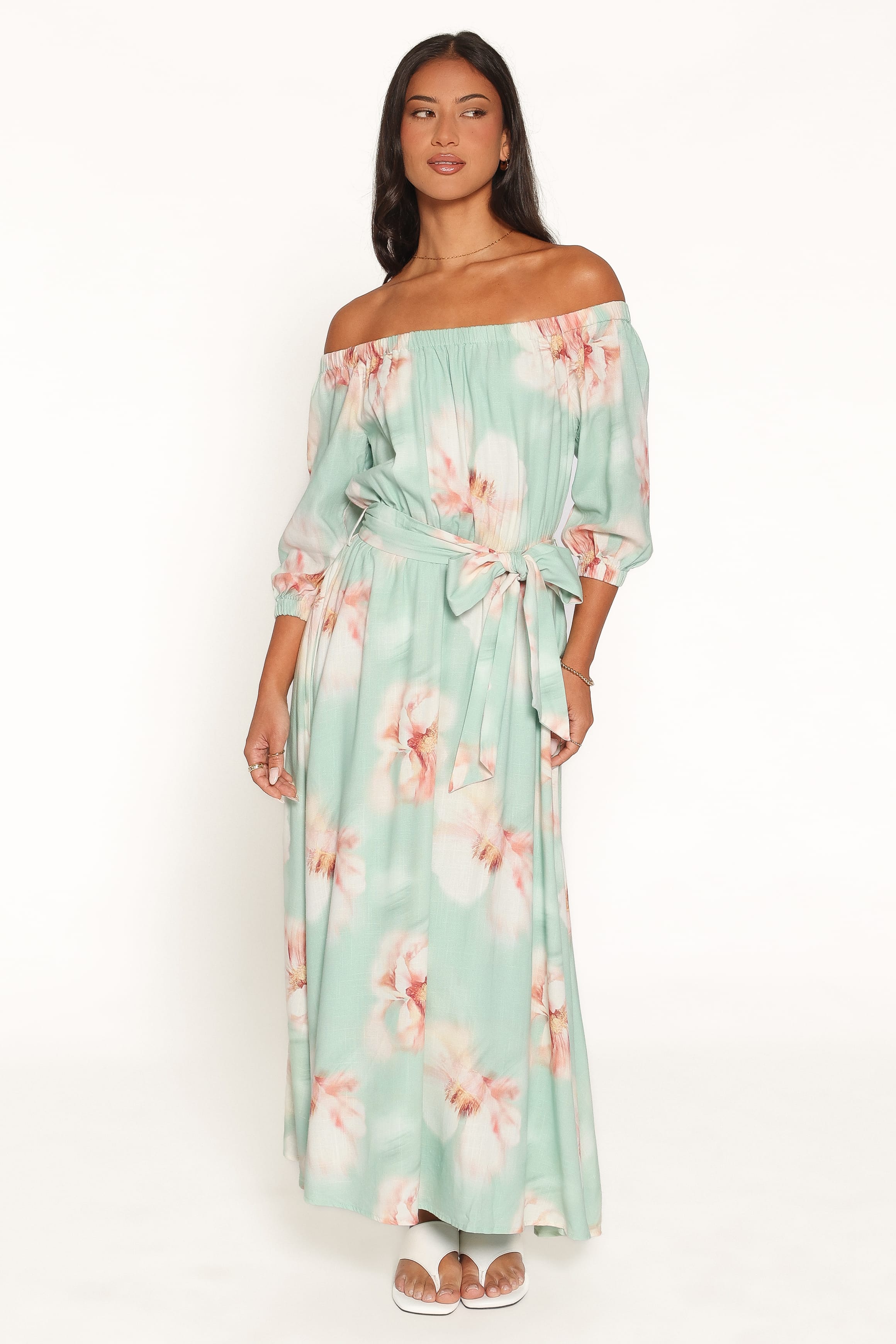 DRESSES Nori Off Shoulder Maxi Dress - Jade Green Blurred Floral