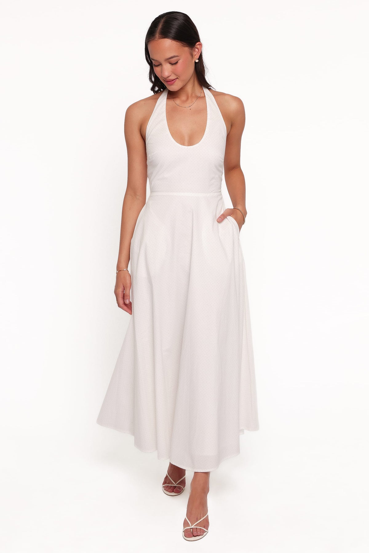 DRESSES Ovella Halterneck Midi Dress - White Polka Dot