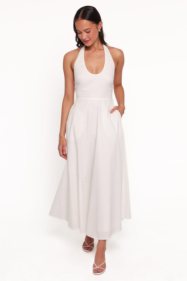 DRESSES Ovella Halterneck Midi Dress - White Polka Dot