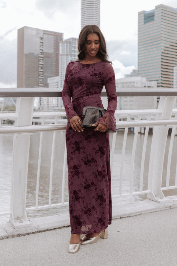 DRESSES Pandora Long Sleeve Maxi Dress - Plum Burnout