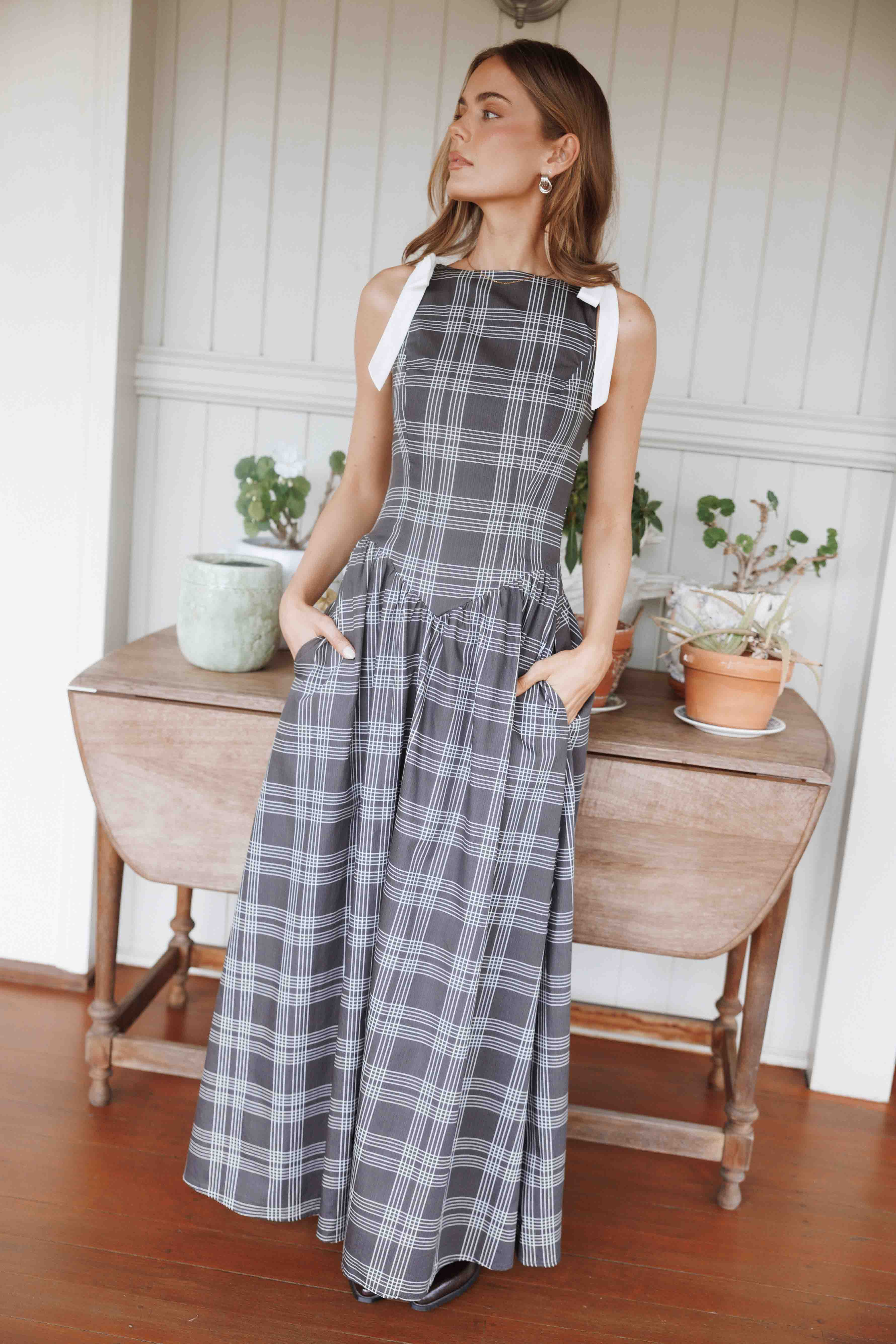 DRESSES Rafaella Maxi Dress - Charcoal Plaid