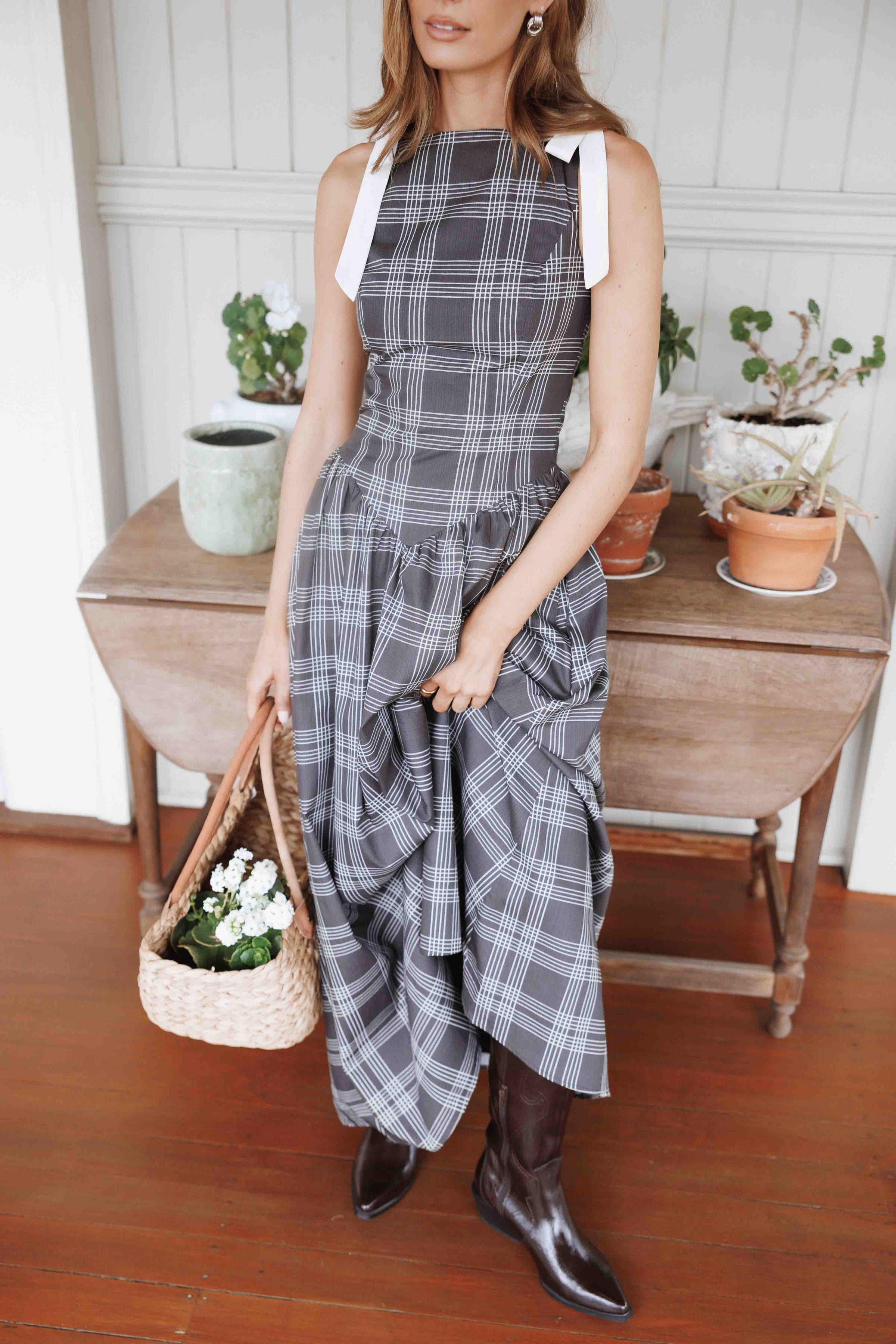DRESSES Rafaella Maxi Dress - Charcoal Plaid