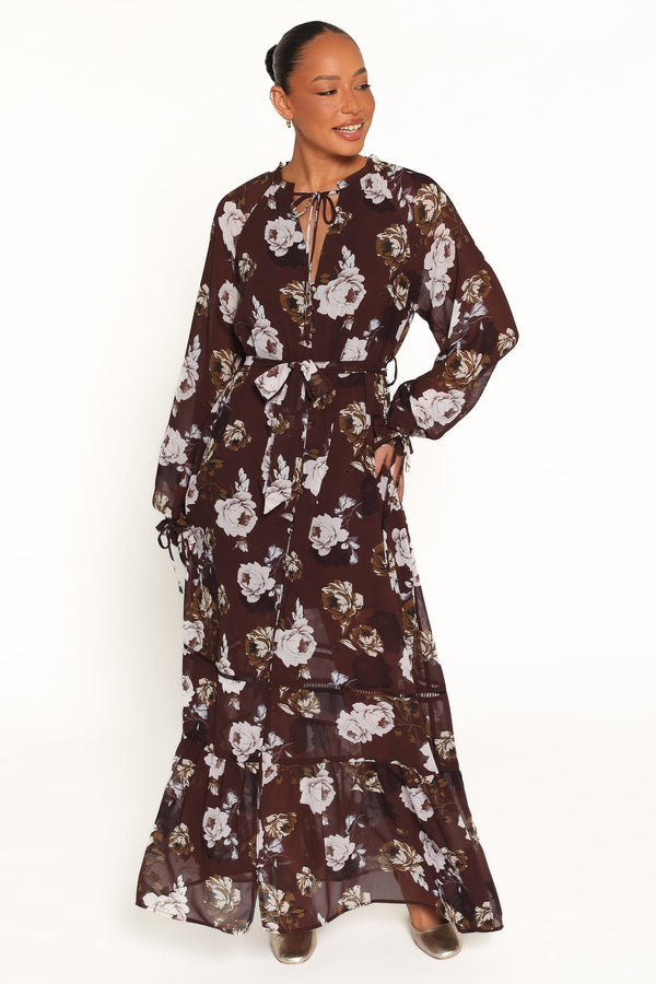DRESSES Rhonda Long Sleeve Maxi Dress - Brown Floral