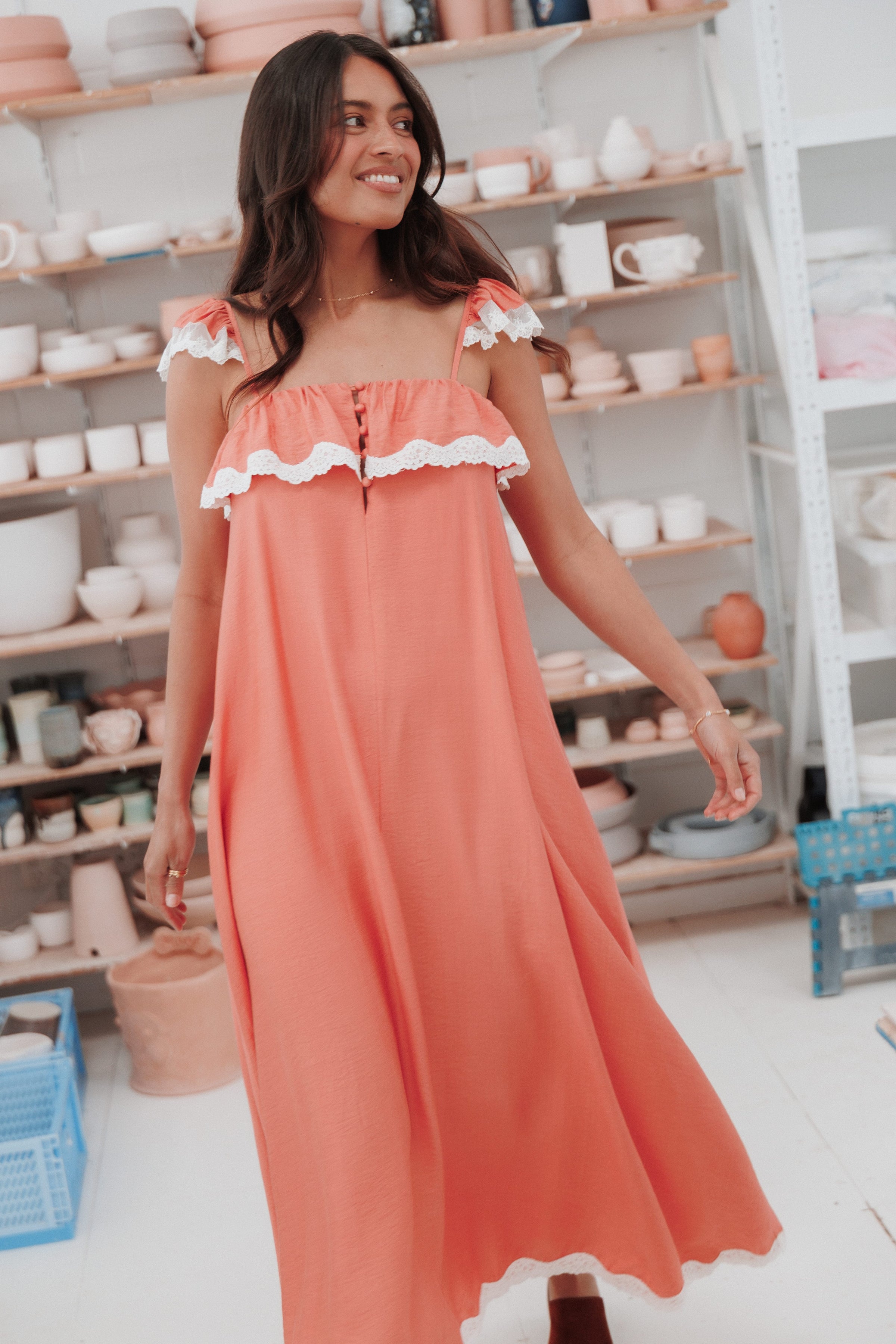 DRESSES Sapphira Lace Midi Dress - Peach Blossom
