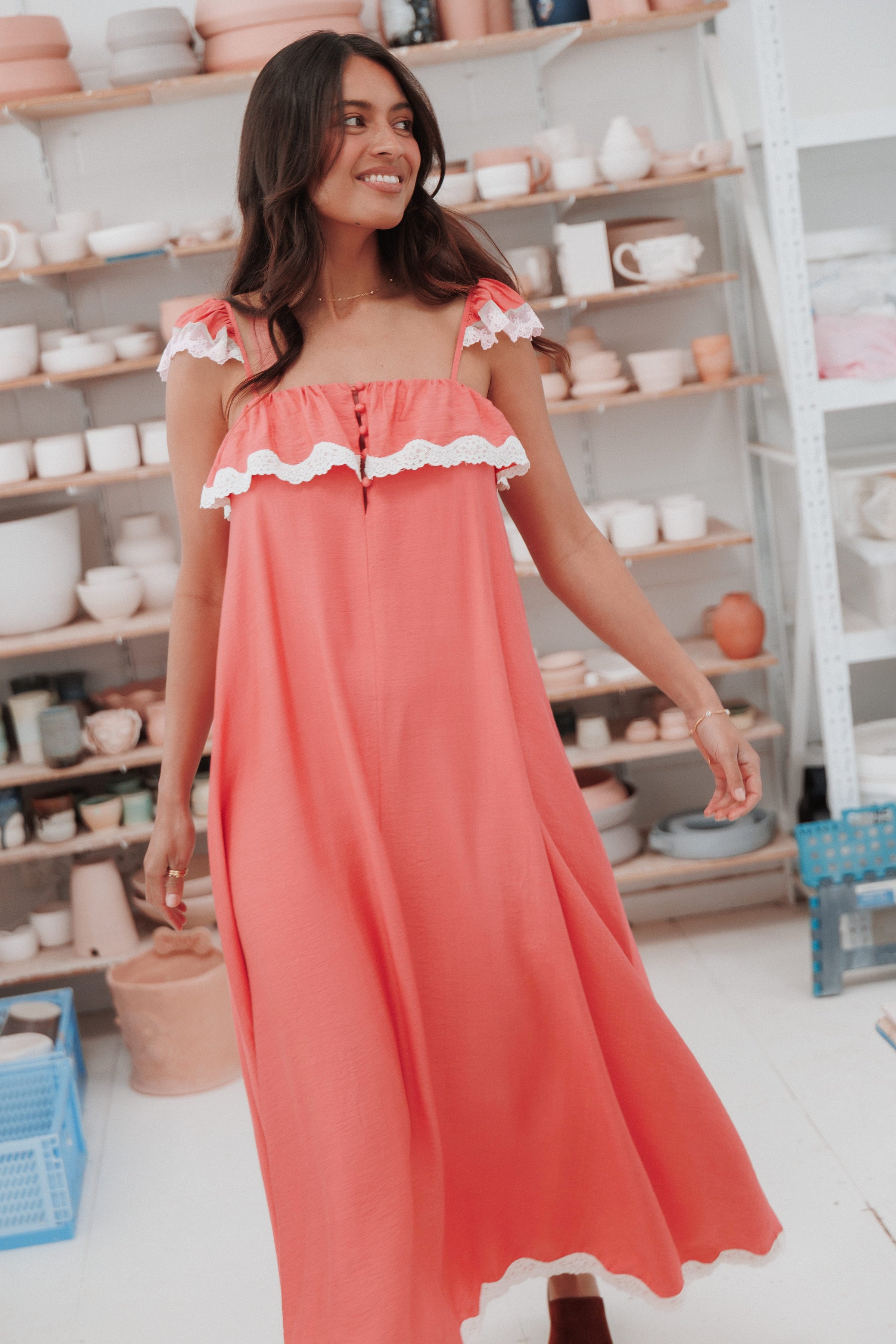 DRESSES Sapphira Lace Midi Dress - Peach Blossom