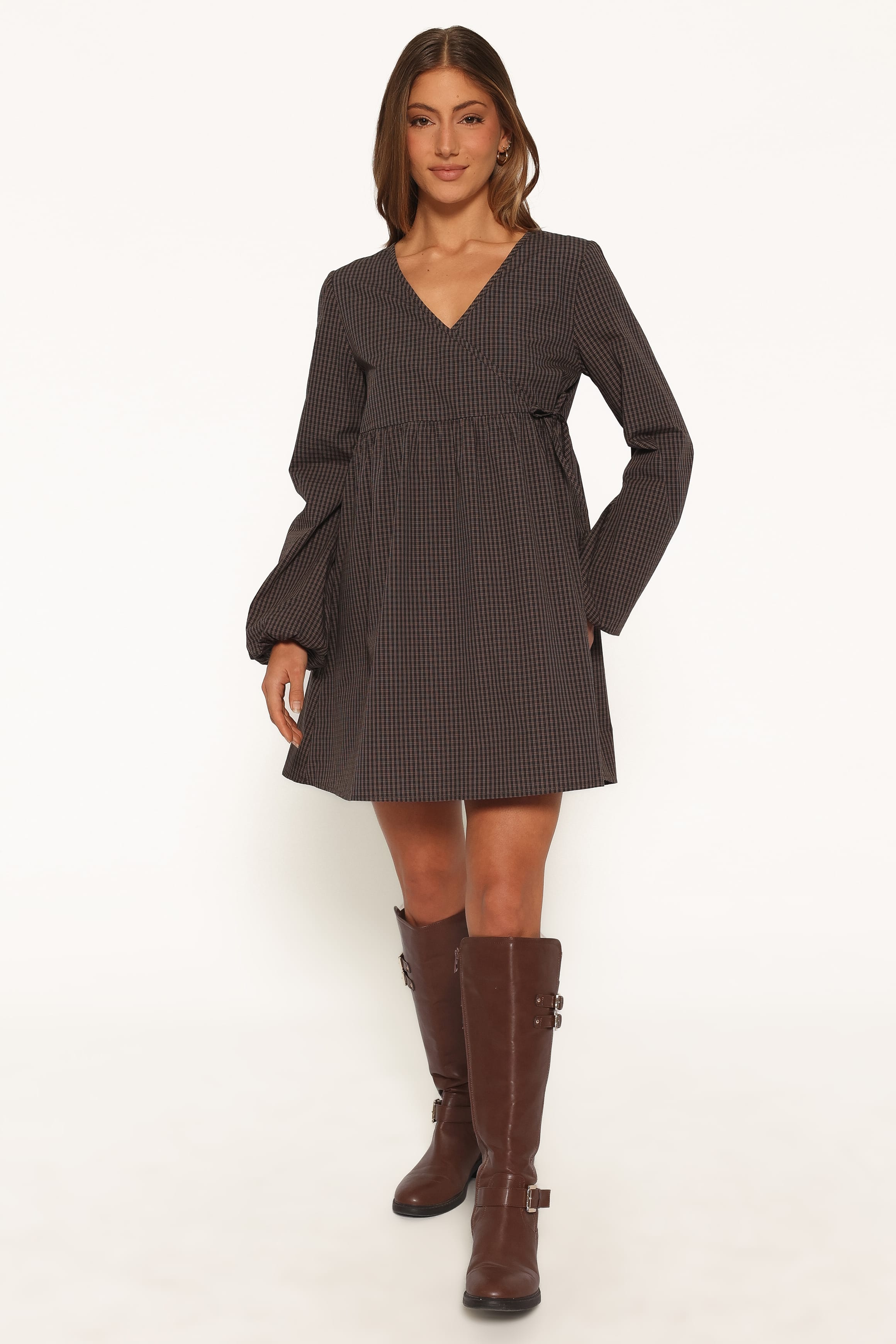 DRESSES Saraya Long Sleeve Mini Dress - Black Gingham
