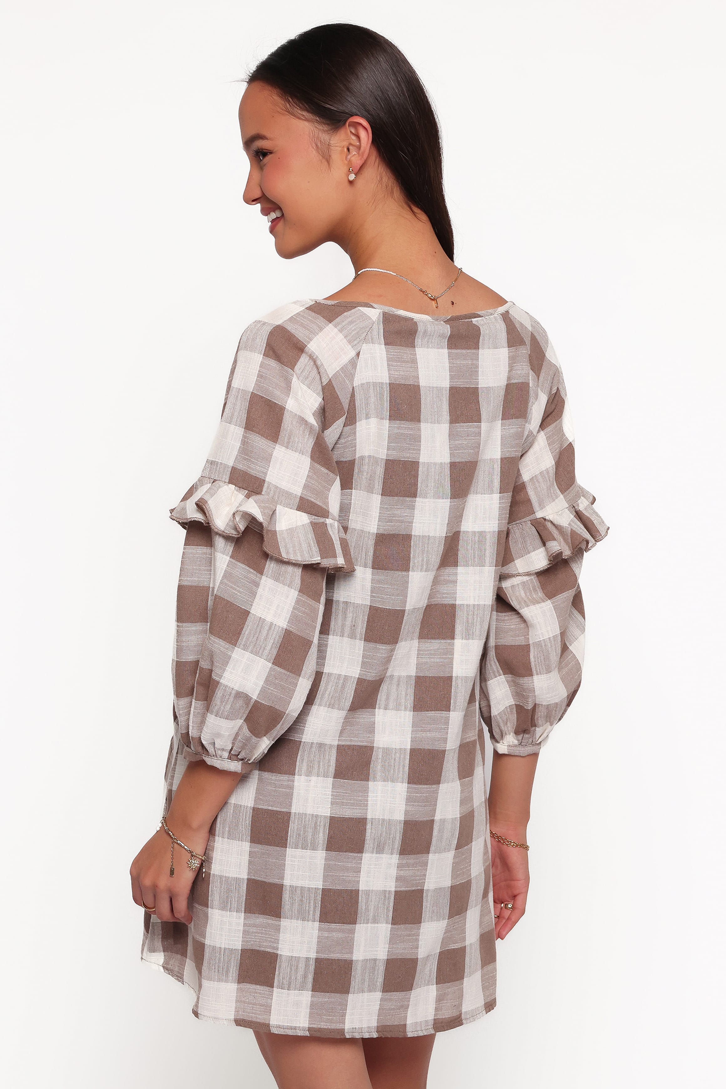 DRESSES Shiloh Long Sleeve Mini Dress - Brown Gingham