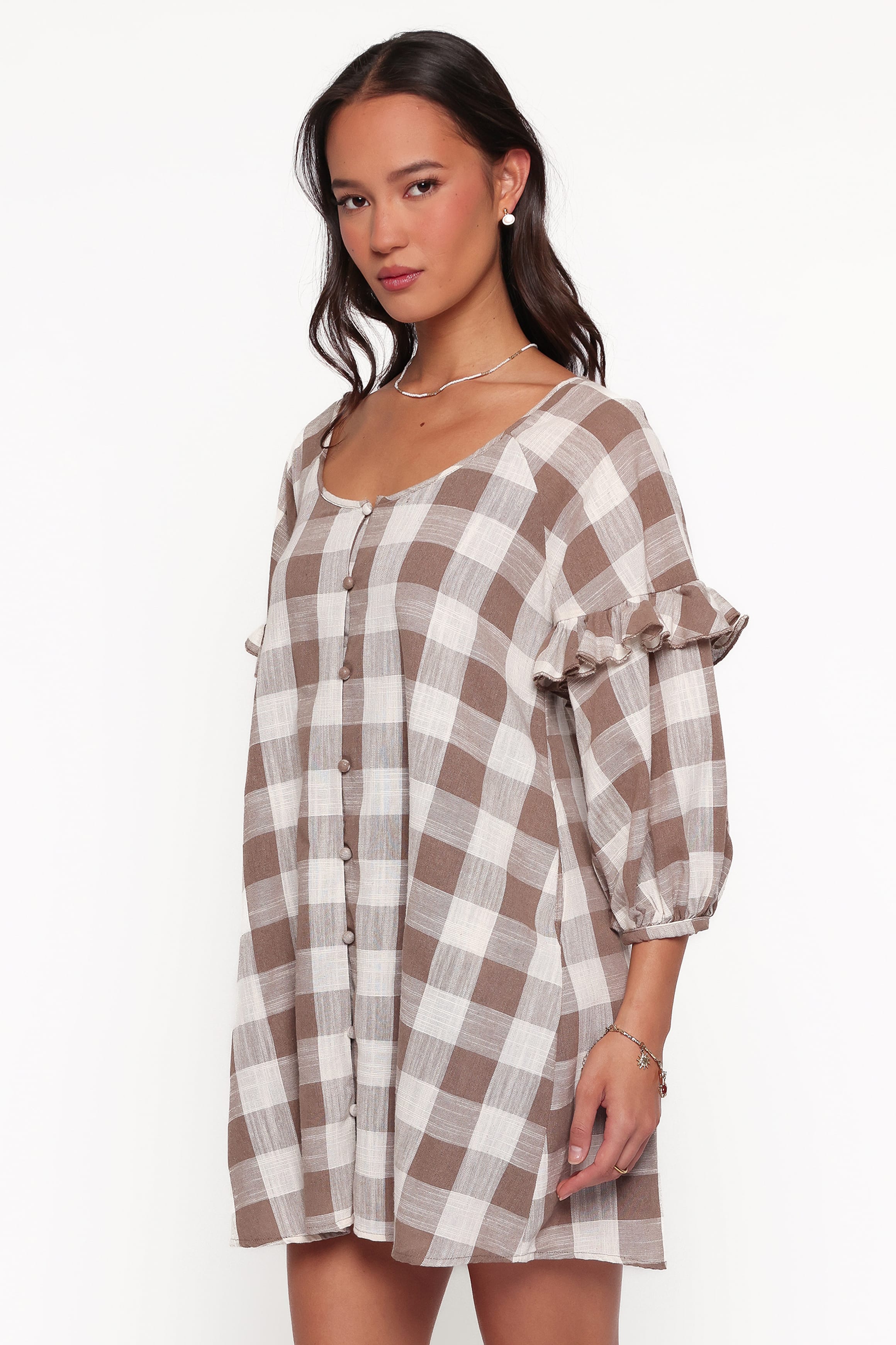 DRESSES Shiloh Long Sleeve Mini Dress - Brown Gingham