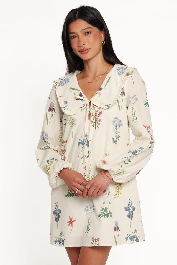 DRESSES Tallyn Long Sleeve Mini Dress - Cream Floral