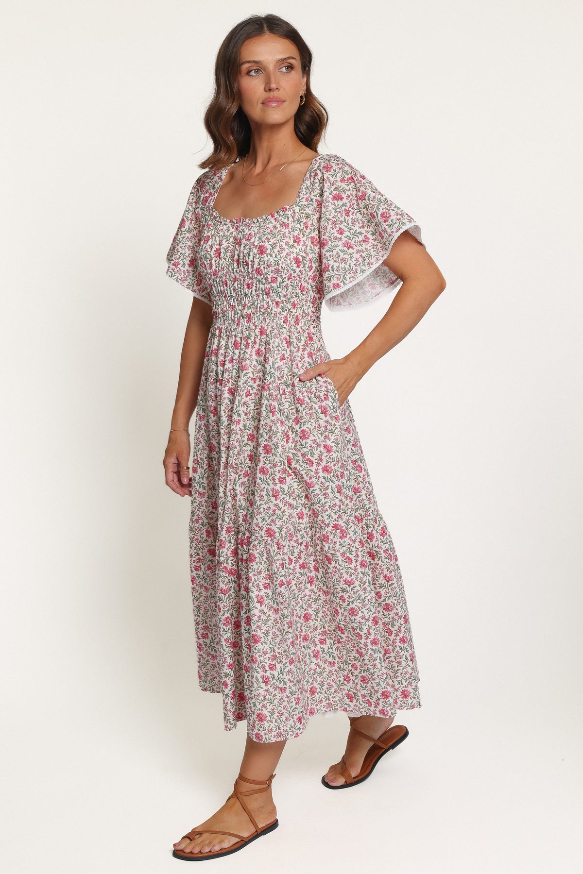 DRESSES Tierney Midi Dress - Pink Green Floral