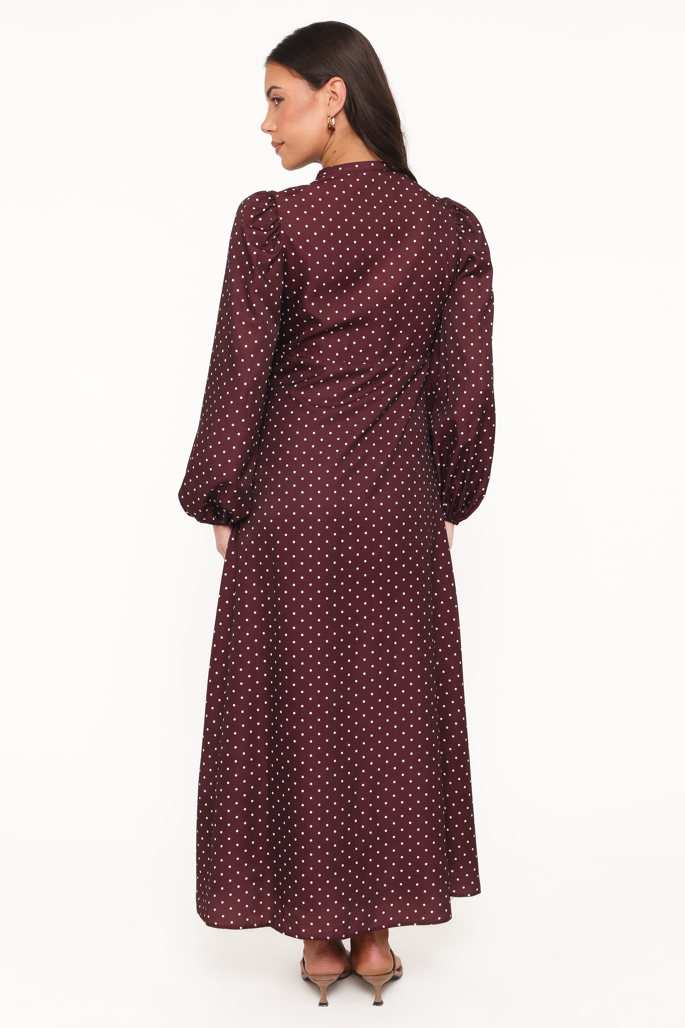 DRESSES Tillie Long Sleeve Maxi Dress - Burgundy Polka Dot