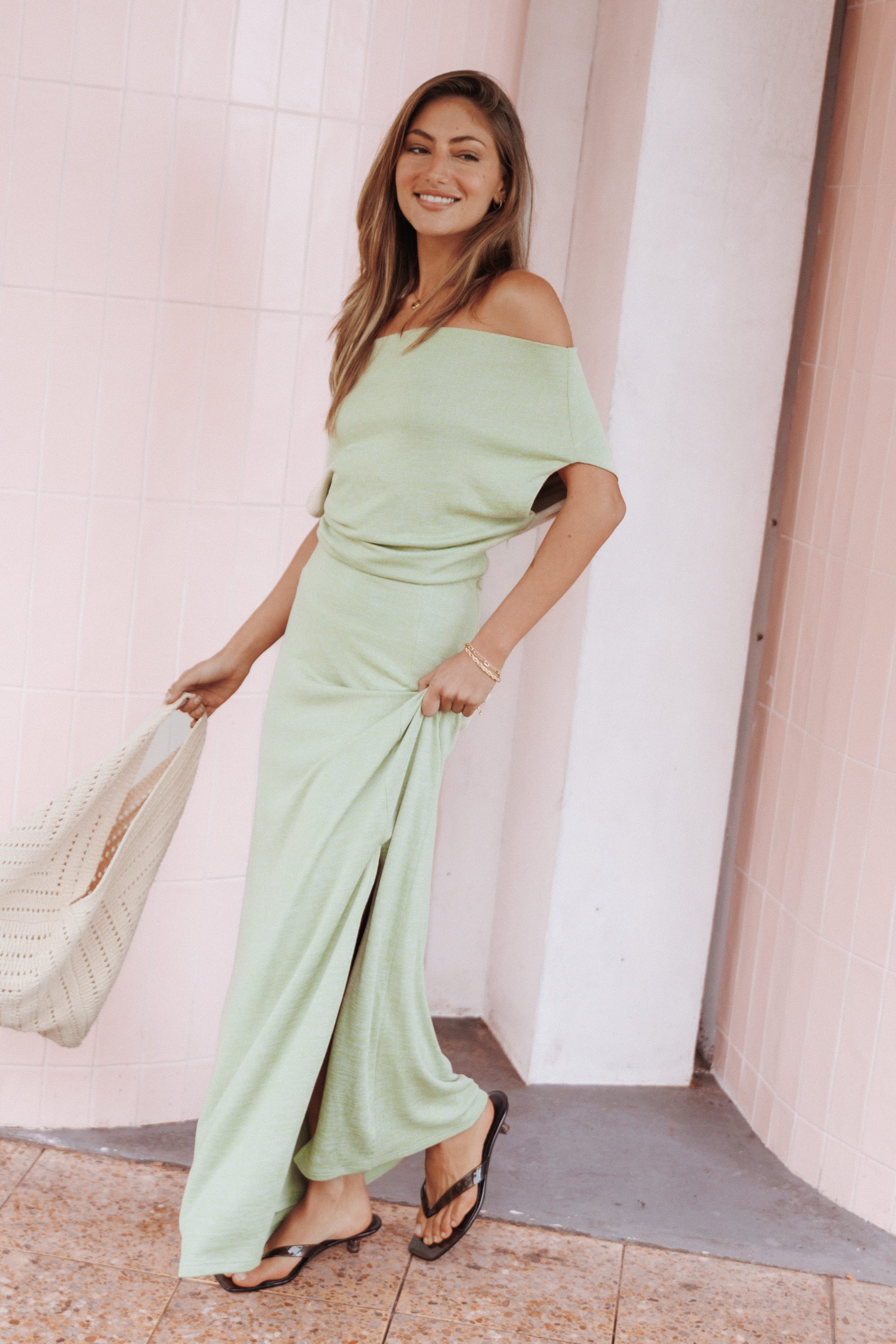 DRESSES Wanda Textured Off Shoulder Maxi Dress - Green