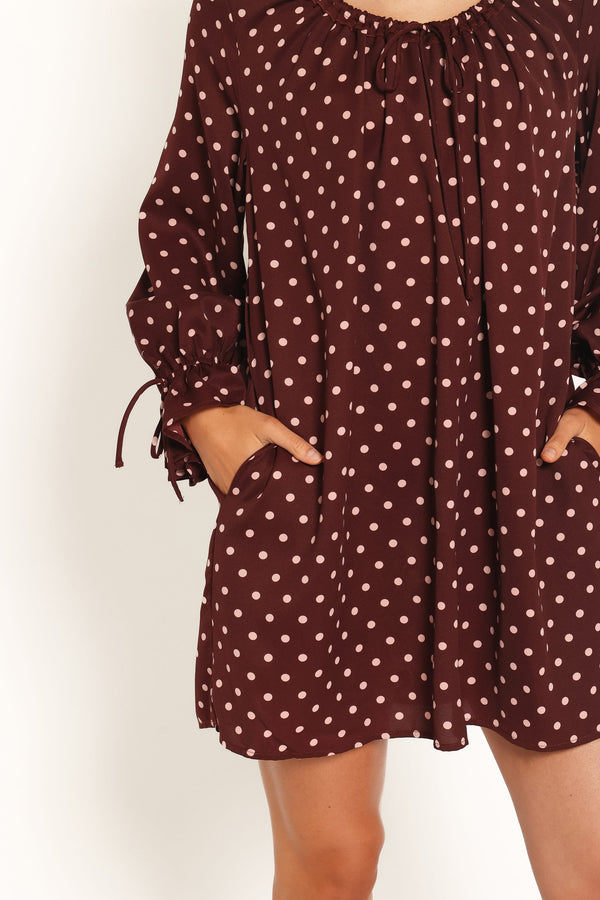 DRESSES Wendy Mini Dress - Burgundy/Pink Polka Dot