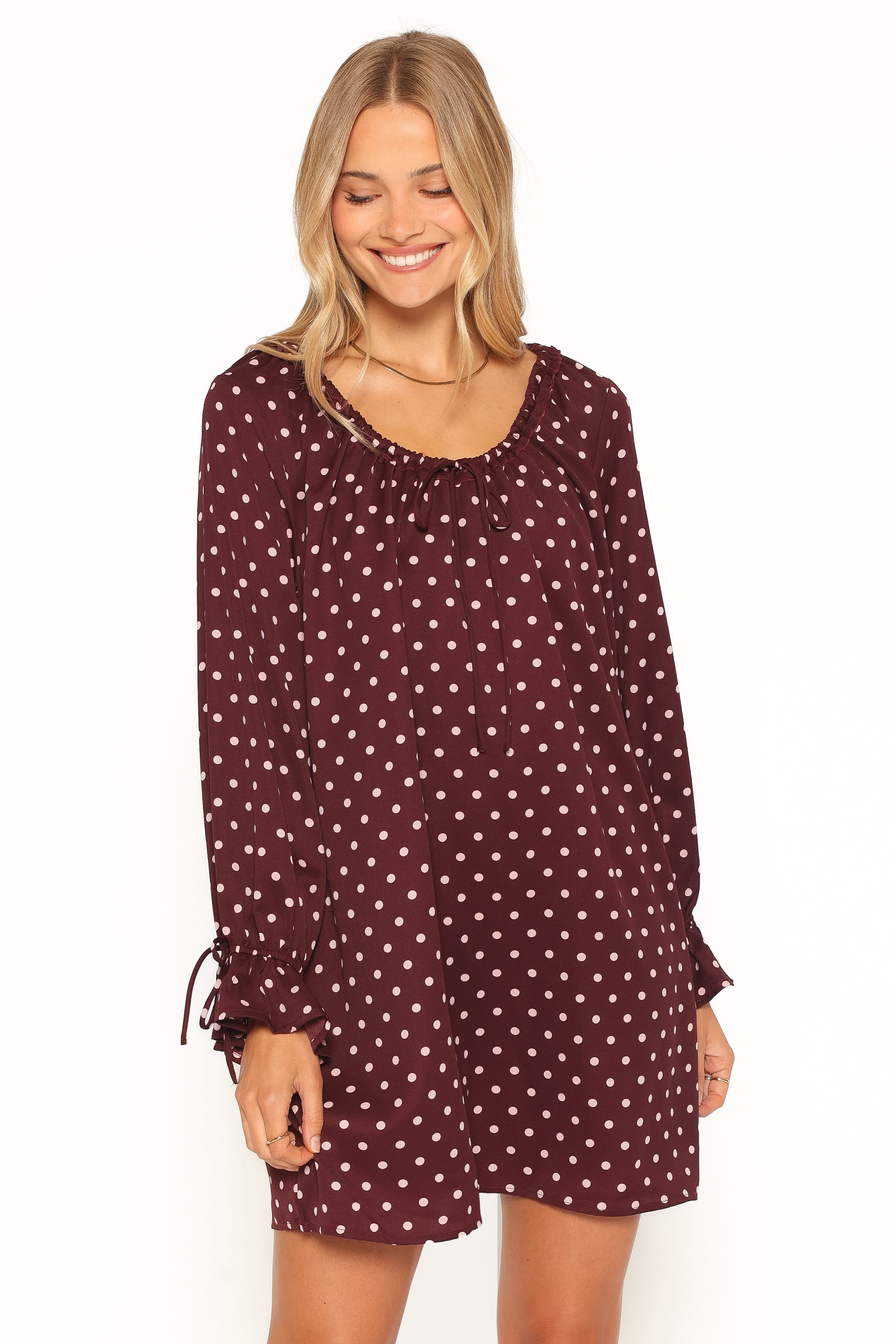 DRESSES Wendy Mini Dress - Burgundy/Pink Polka Dot