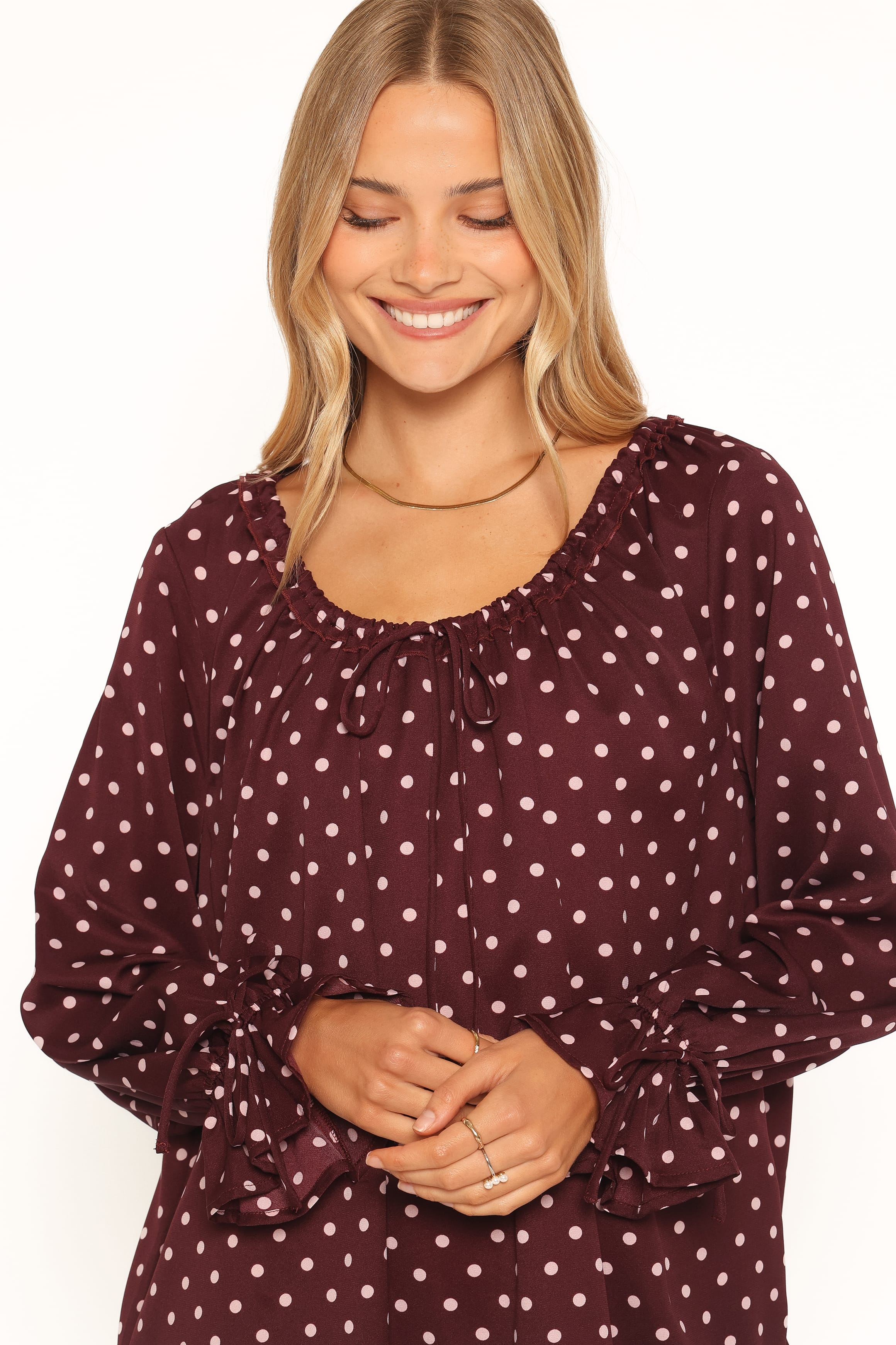 DRESSES Wendy Mini Dress - Burgundy/Pink Polka Dot